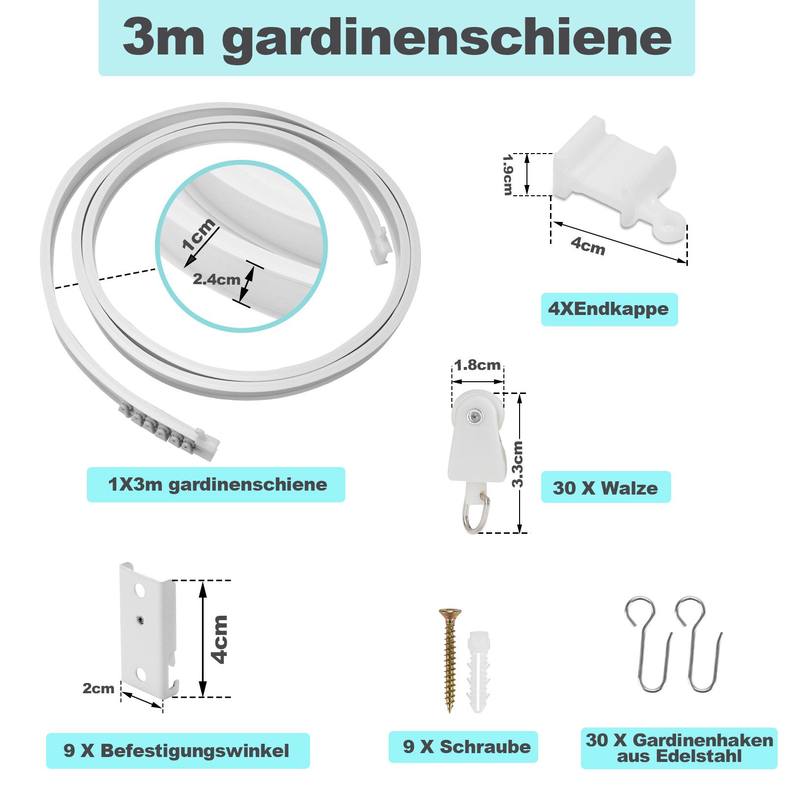 Clanmacy Gardinenschiene Gardinenschiene Biegbar Flexibel Vorhangschiene,3M, Geliefert mit komplettem Zubehörsatz – Bild 3 von 5