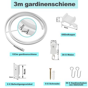 Gardinenschiene Gardinenschiene Biegbar Flexibel Vorhangschiene,3M, Clanmacy, Geliefert mit komplettem Zubehörsatz