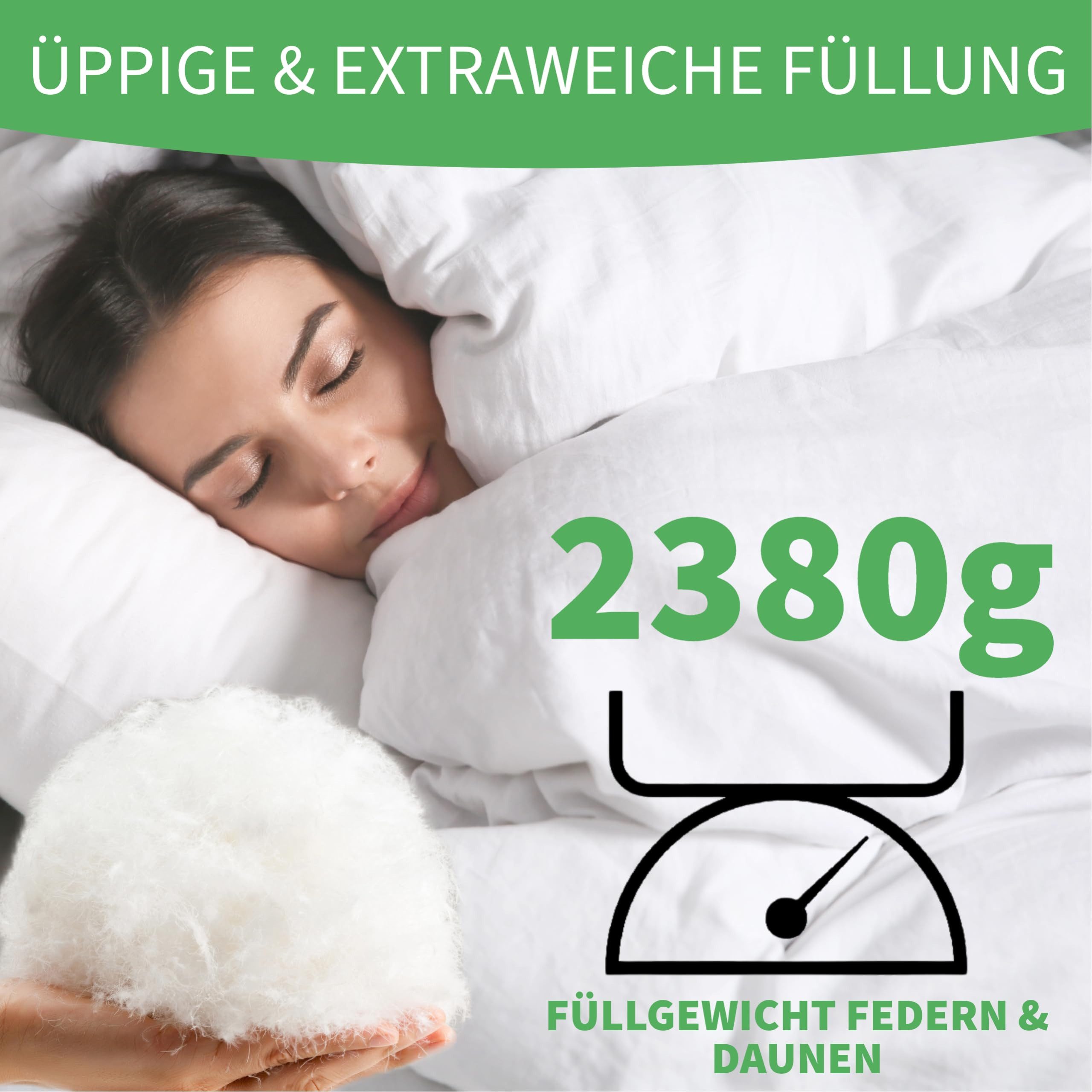 Welldora 4-Jahreszeitenbett, Komfort Bettdecke, Fachärztlich geprüft, Oeko-Tex, Allergiker, Füllung: 100% Extraweiche Federn & Daunen, Ganzjahres Federbett