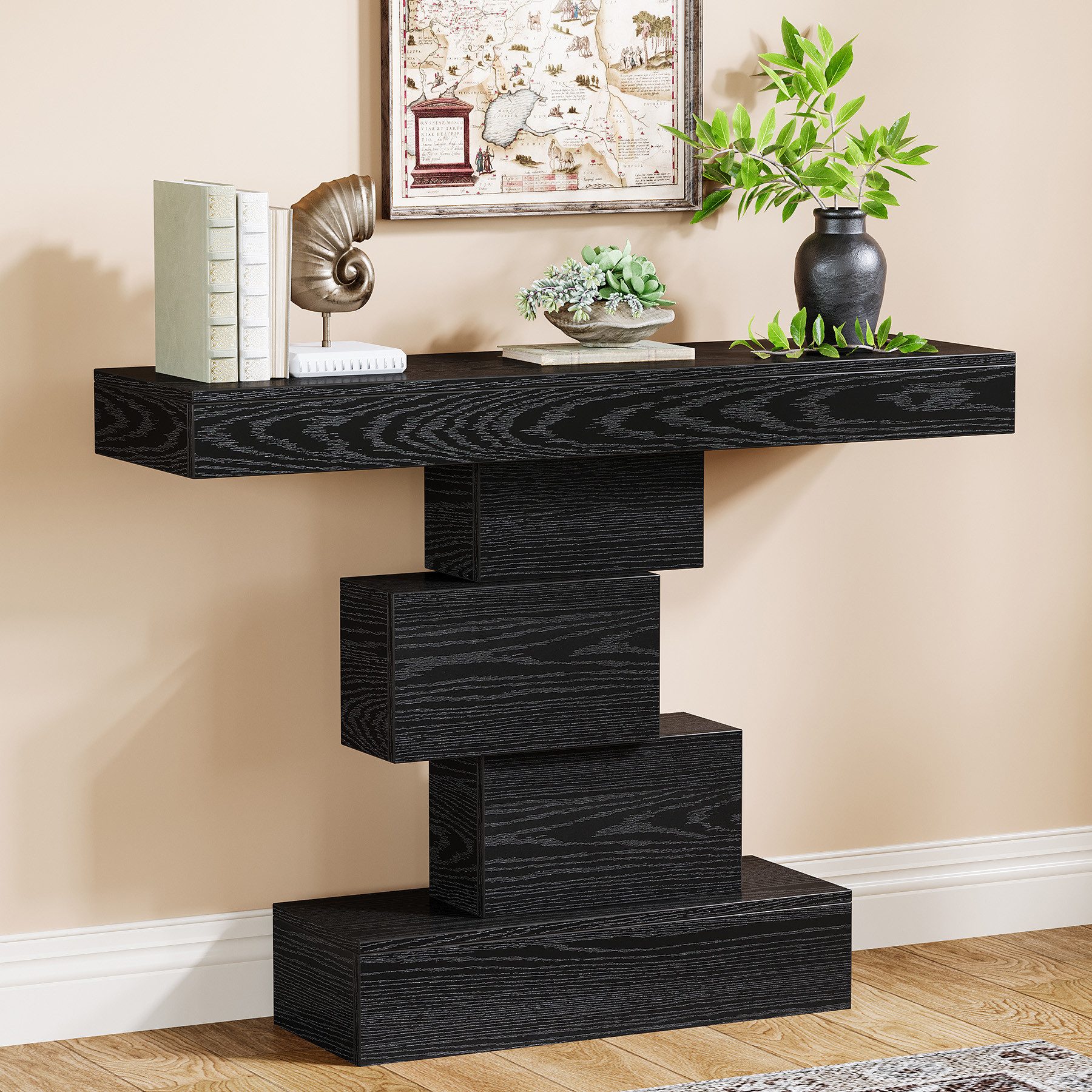 Tribesigns Konsolentisch 108cm Beistelltisch, Eingangstisch mit geometrischem Sockel, Sofatisch