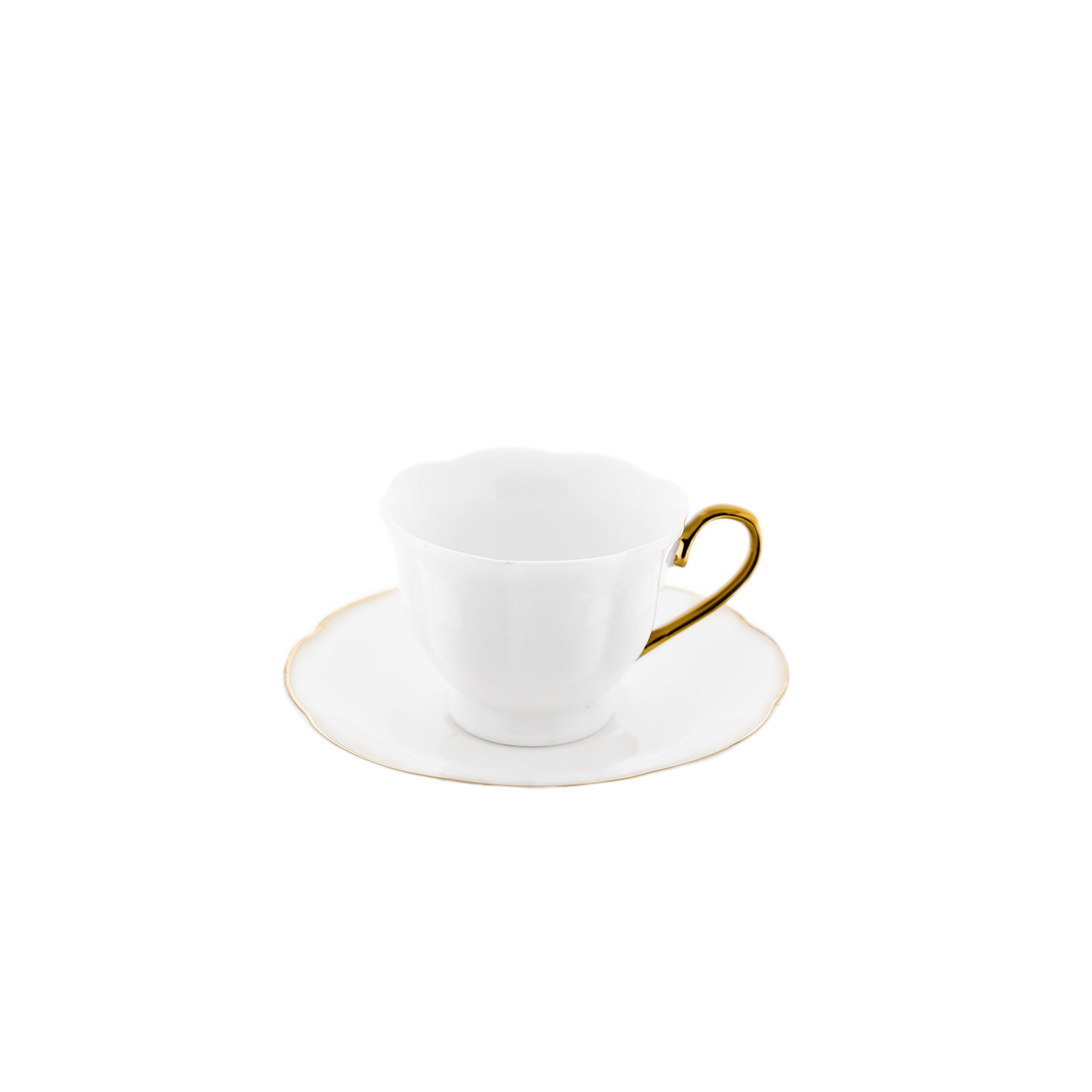 Mulex Kaffeeservice 12-tlg Mokkatassen-Set aus hochwertigem Porzellan - 90 ml, Weiß/Gold (12-tlg), 6 Personen, Porzellan, 6x Mokkatassen, 6x Untertassen