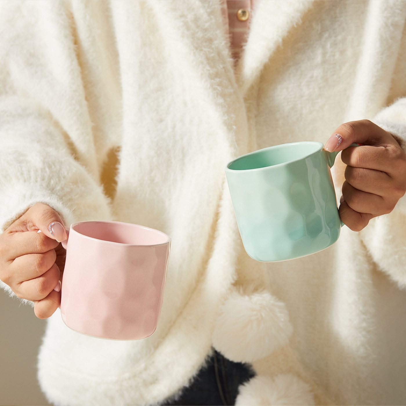 JIWOO Tasse 4er 320ml, Kaffeebecher Skandinavische Geschirr set Becher Teebecher, 32-tlg., Keramik, Keramiktassen Handgefertigt Kafeeservice Mikrowellen spülmaschinenfest