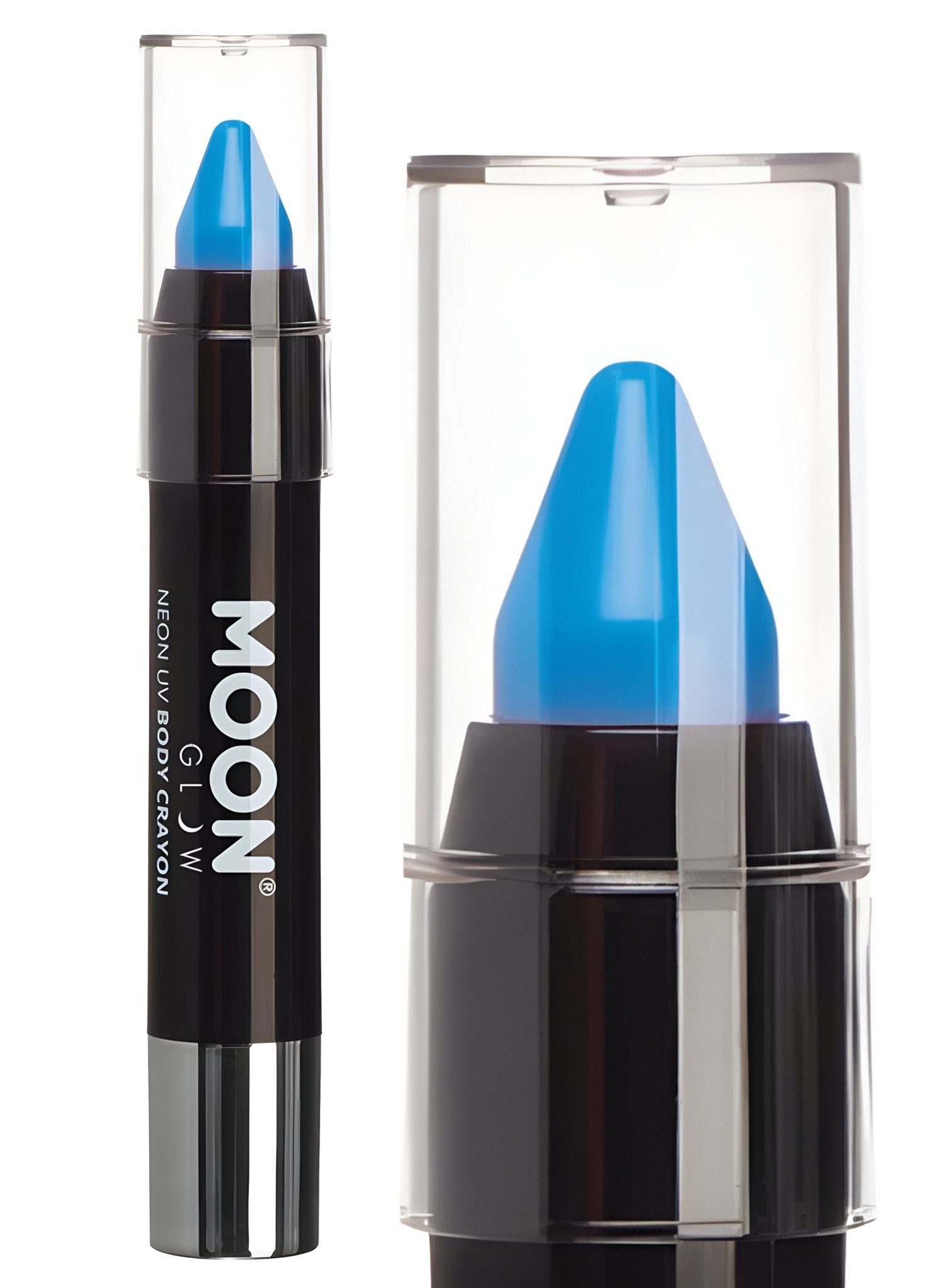 Smiffys Theaterschminke Moon Glow – Pastell Neon UV Schminkstift blau, Unter Schwarzlicht leuchtende, helle Pastellfarbe für Körper und Ges