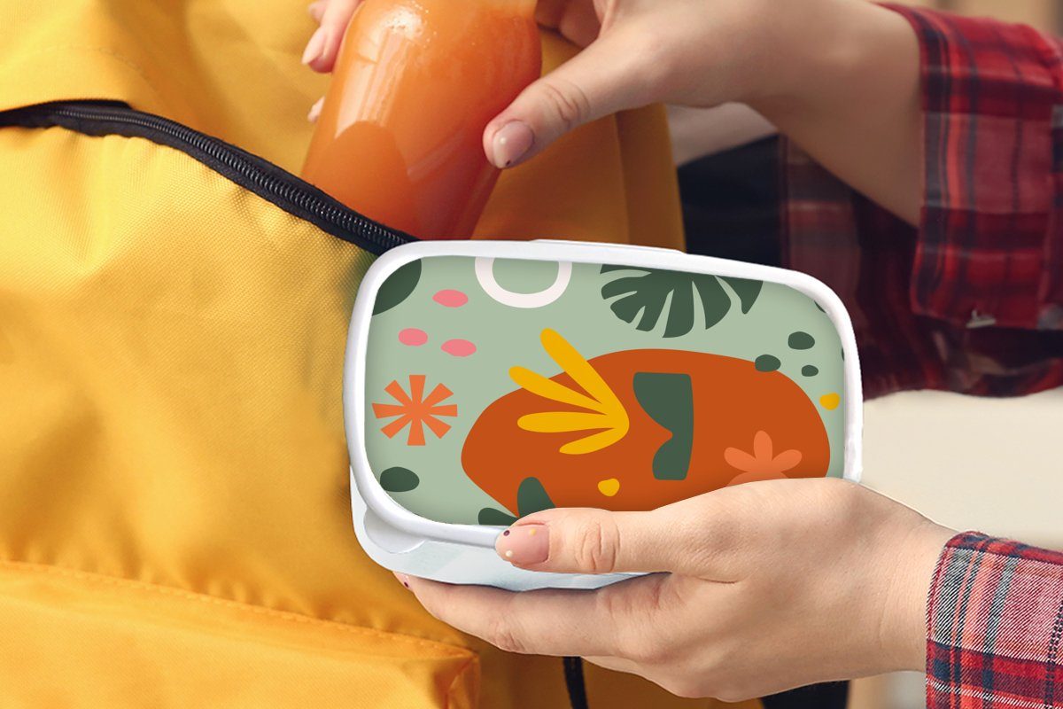 Erwachsene, Kunststoff, Mädchen weiß Lunchbox Kinder für und Pflanzen Brotdose, MuchoWow Monstera (2-tlg), Brotbox für Muster, - Jungs und -