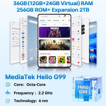 OUKITEL 32(12+20)GB RAM (2TB TF) MTK G99 Octa-Core Tablet (12", 256 GB, android 13, 4G LTE, mit 2K FHD+ Display 16MP+5MP Dual SIM Tablet PC,/5G WiFi/TÜV/GPS)