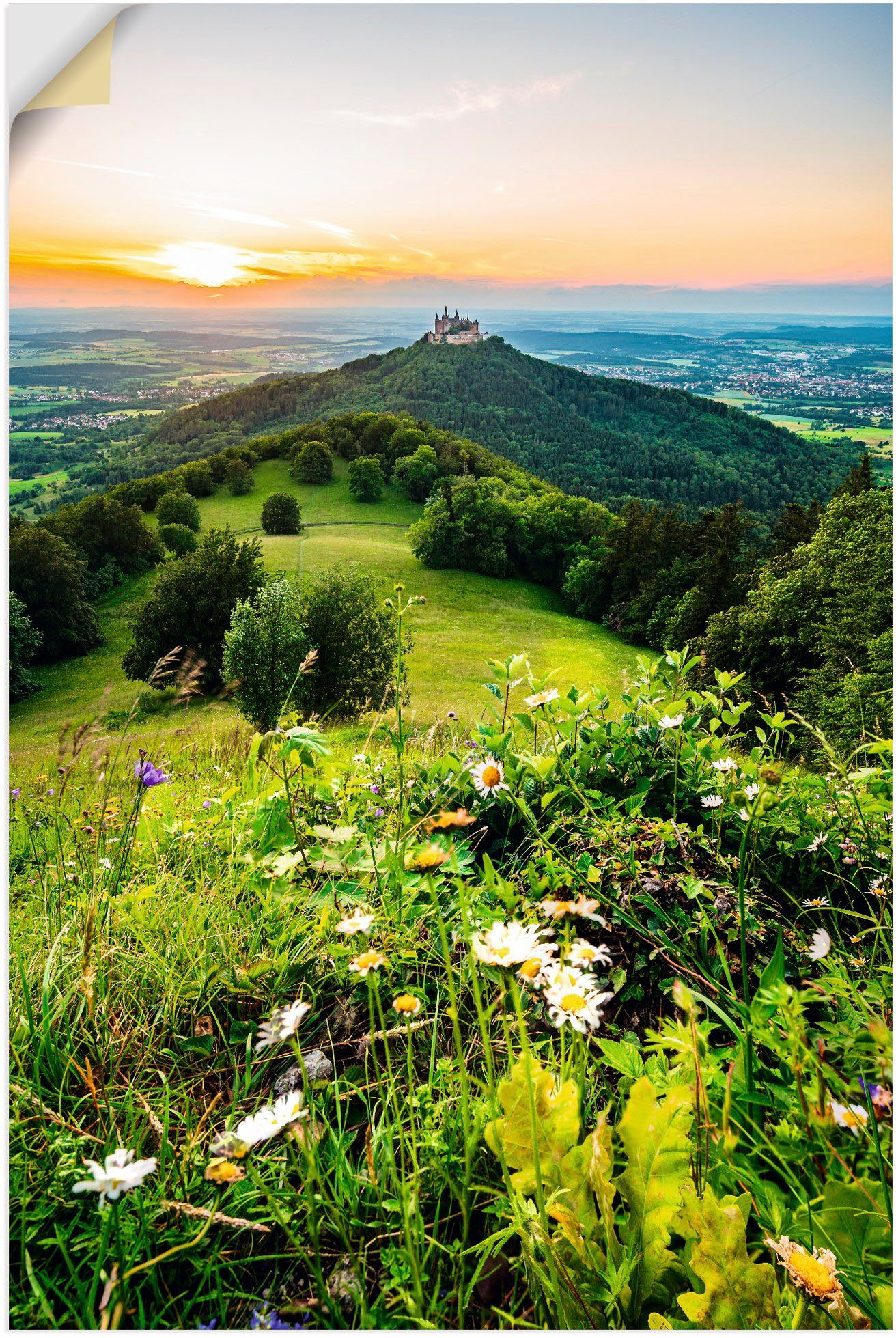Alubild, Wandaufkleber & Sonnenuntergang, (1 als Wandbild Berge oder Alpenbilder St), Hohenzollern Poster versch. Größen Leinwandbild, Artland in bei Burg