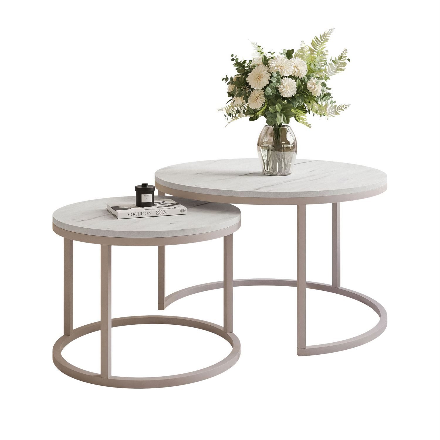 yourhouse24 Couchtisch Runder Inez 2in1, 50 & 70 cm, Kaschmir & mattes Tischblatt (Set 2 in 1), Tisch mit matter Tischplatte