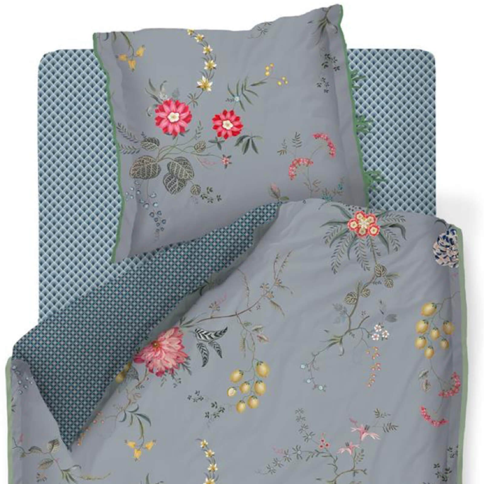 PiP Studio Bettwäsche Fleur Grandeur Blau, Perkal, 3 teilig, Dahlien, Zweig günstig online kaufen
