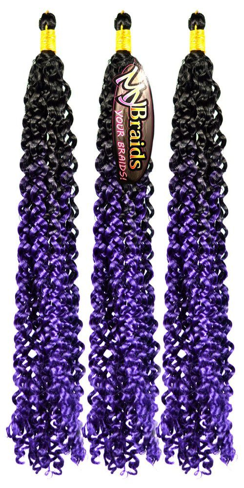 MyBraids YOUR BRAIDS! Kunsthaar-Extension Deep Wave Crochet Braids 3er Pack Flechthaar Ombre Zöpfe Wellig 4-WS Schwarz-Dunkellila