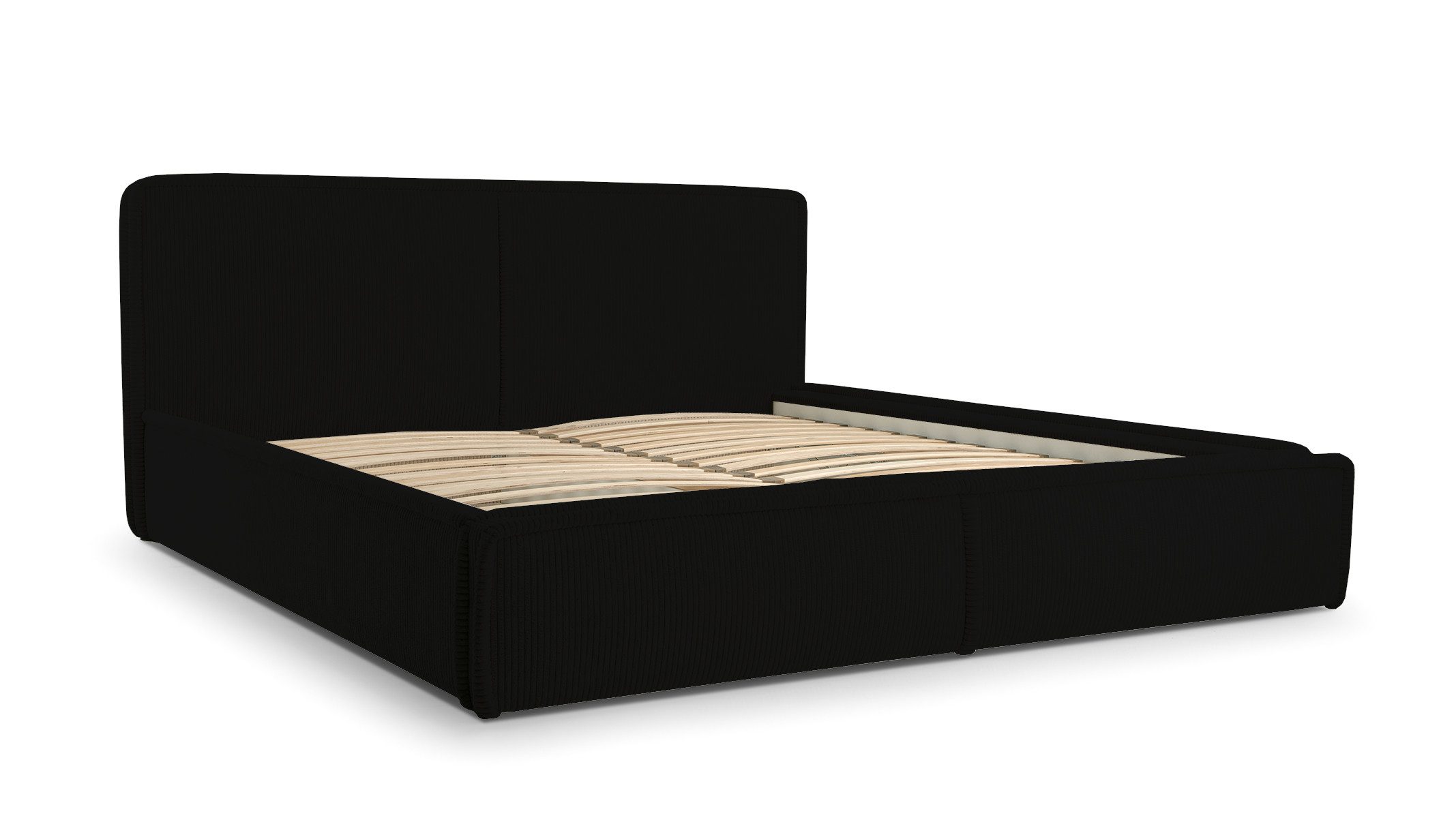 MOEBLO Polsterbett BETT 04 (Bezug: aus Cord, Doppelbett mit Kopfstütze, Rahmenbettgestell, mit Bettkasten und Lattenrost), mit Bettkasten