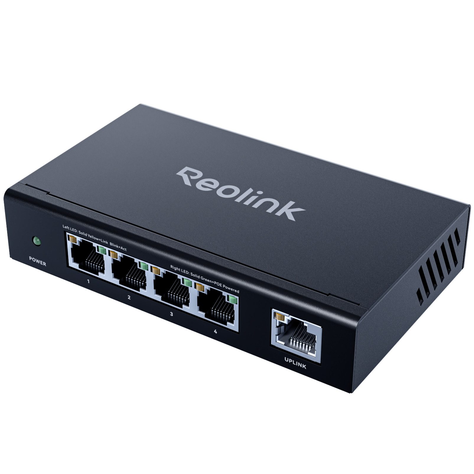 Reolink Überwachungskamera Zubehör Plug & Play PoE-Switch mit 5 Anschlüssen und 65W Leistungsfähigkeit (PoE-Anschluss 4 × 10/100/1000 Mbit/s)