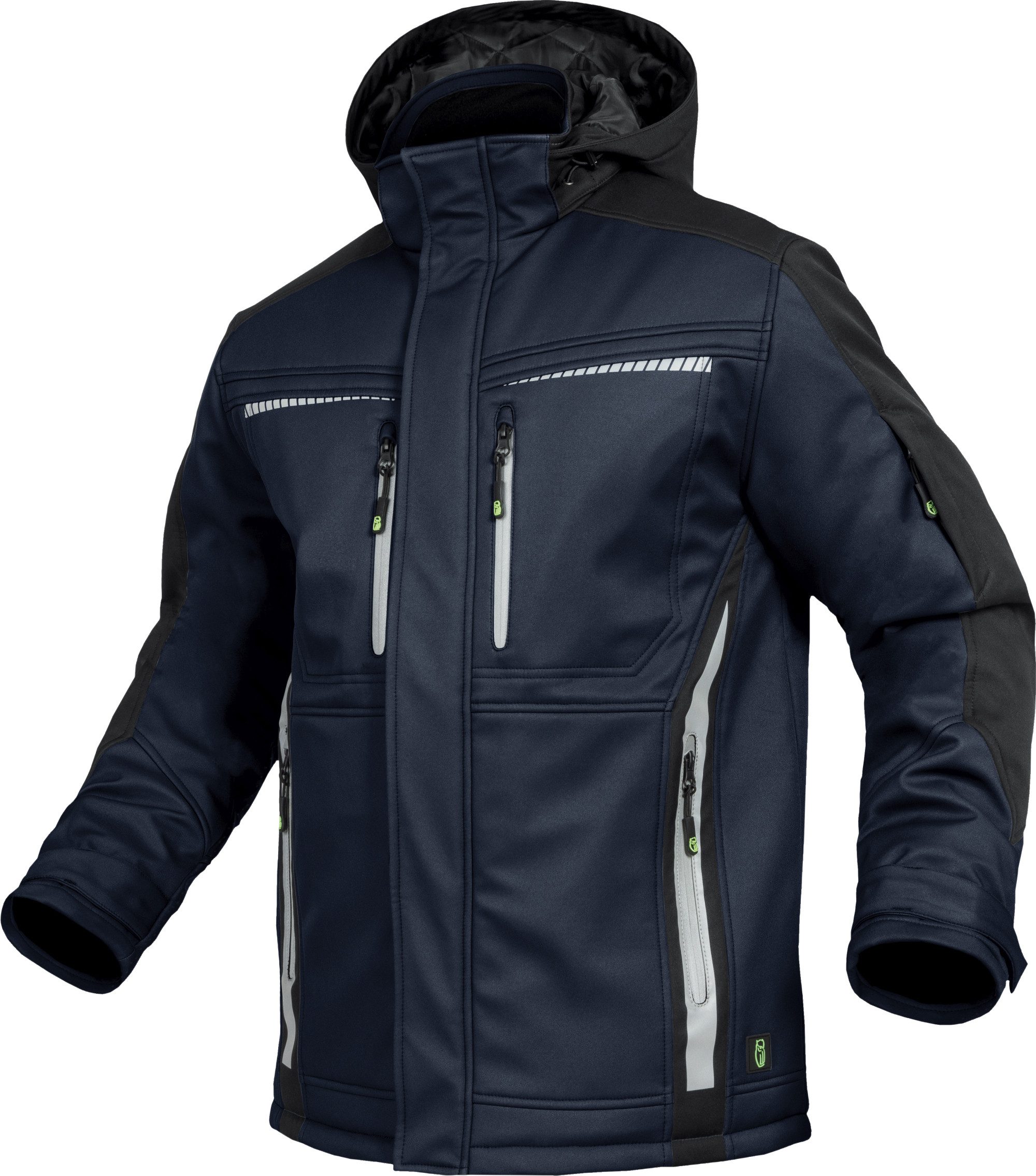 Leibwächter Winterjacke Flex-Line Herren Winter Softshelljacke mit Rückenisolierung (Winterjacke mit Reflektoren, Softshelljacke mit abnehmbarer Kapuze) atmungsaktiv 3000 g/m²/24 h, wasserdicht 8000 mm