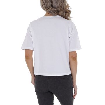 Ital-Design T-Shirt Damen Freizeit Strass Animal Print Stretch T-Shirt in Weiß