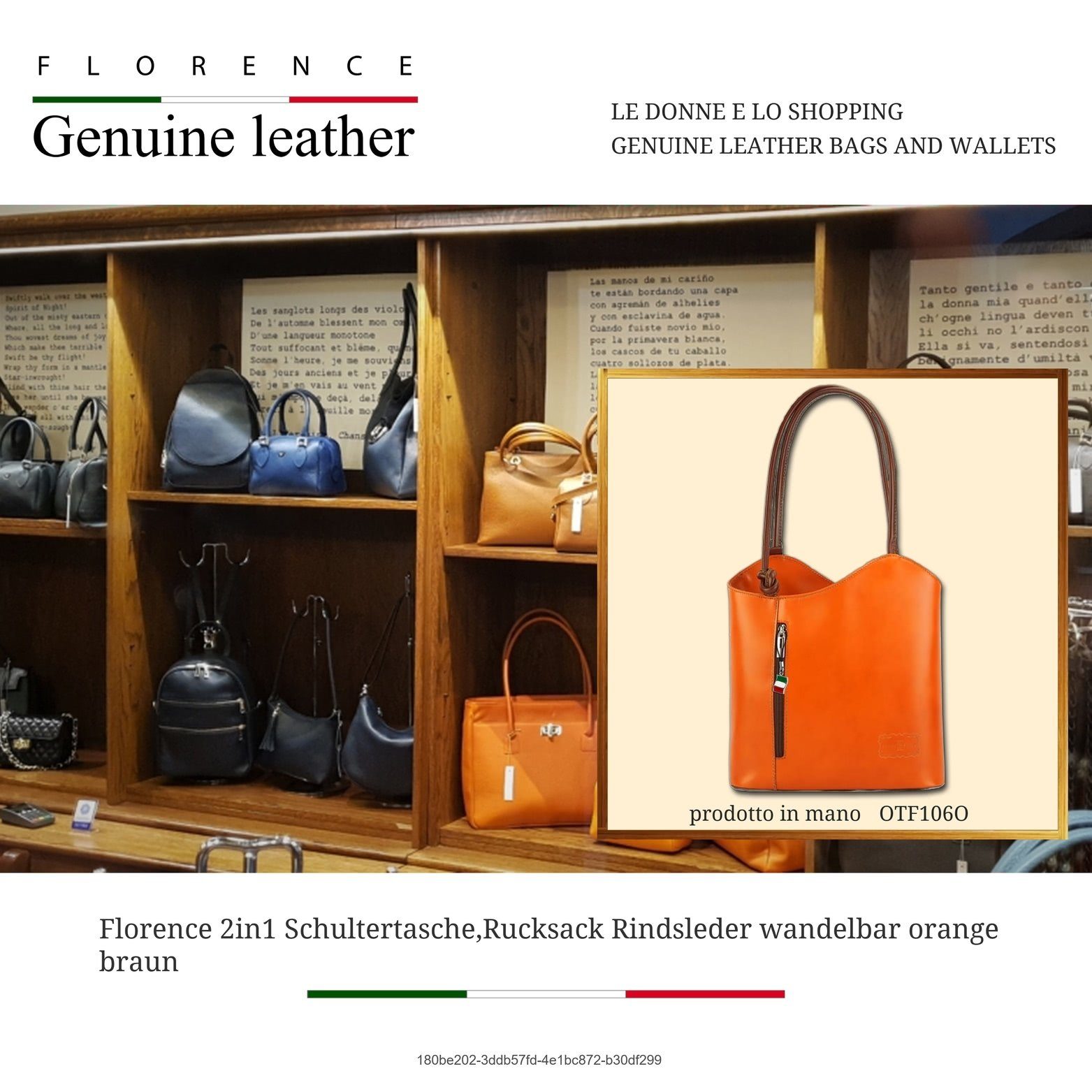 FLORENCE Schultertasche Florence 2in1 Echtleder Damen Handtasche (Schultertasche, Schultertasche), Damen Tasche Echtleder orange, braun, Made-In Italy