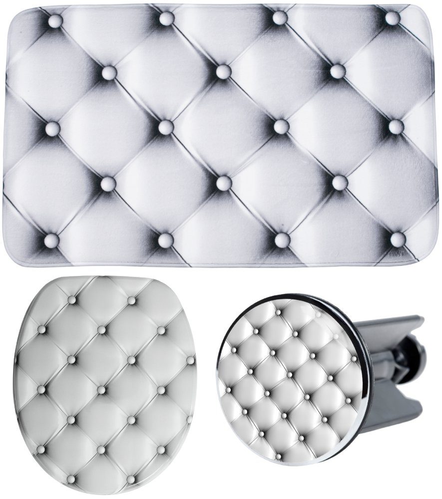 Sanilo Badaccessoire-Set 3-teilig Comfort, WC-Sitz mit Absenkautomatik, Badteppich 70 x 110 cm, Waschbeckenstöpsel, 3 tlg., hochwertig & modern, universell, leichte Montage