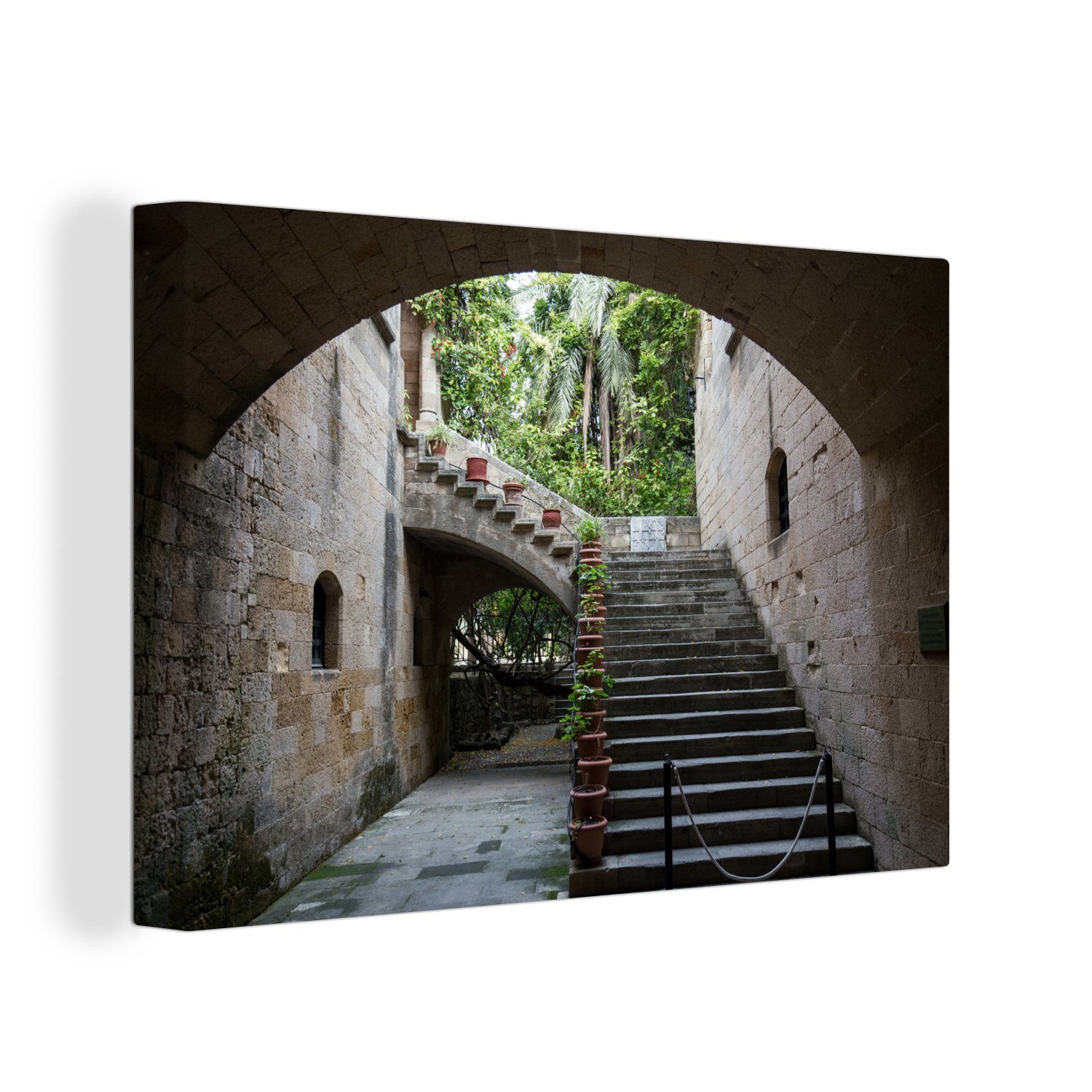OneMillionCanvasses® Leinwandbild Stufen in der Altstadt von Rhodos, (1 St), Wandbild Leinwandbilder, Aufhängefertig, Wanddeko, 30x20 cm