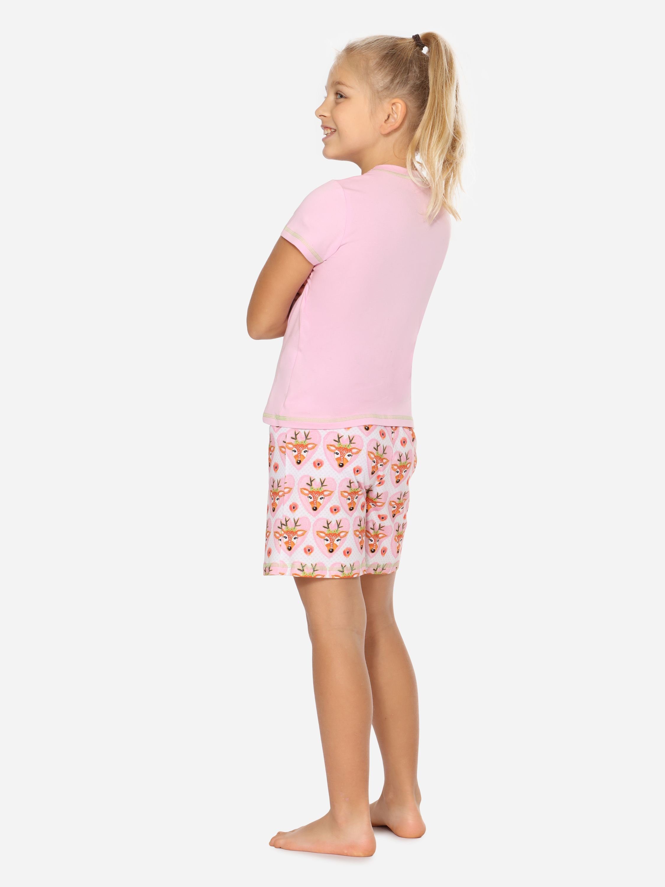 Merry Style Schlafanzug Baumwolle Kurz Mädchen Pyjama Hellrosa/Herzen/Hirsche Schlafanzüge aus MS10-292 Set