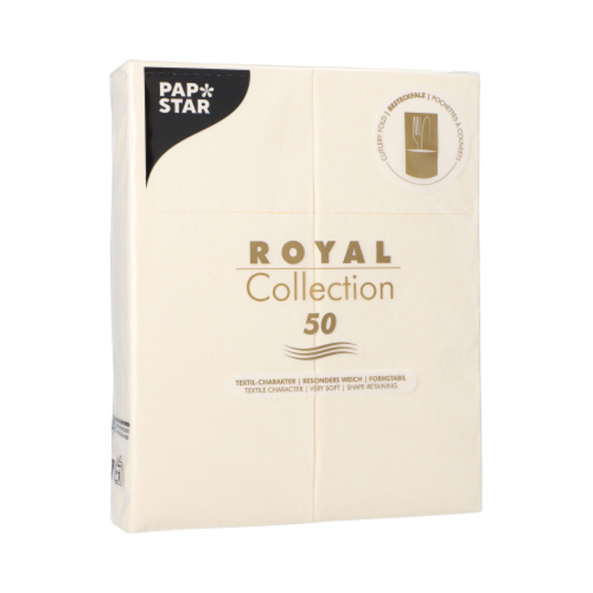 PAPSTAR Papierserviette, Servietten mit Bestecktasche 40x30cm Royal Collection 50Stk Champagner
