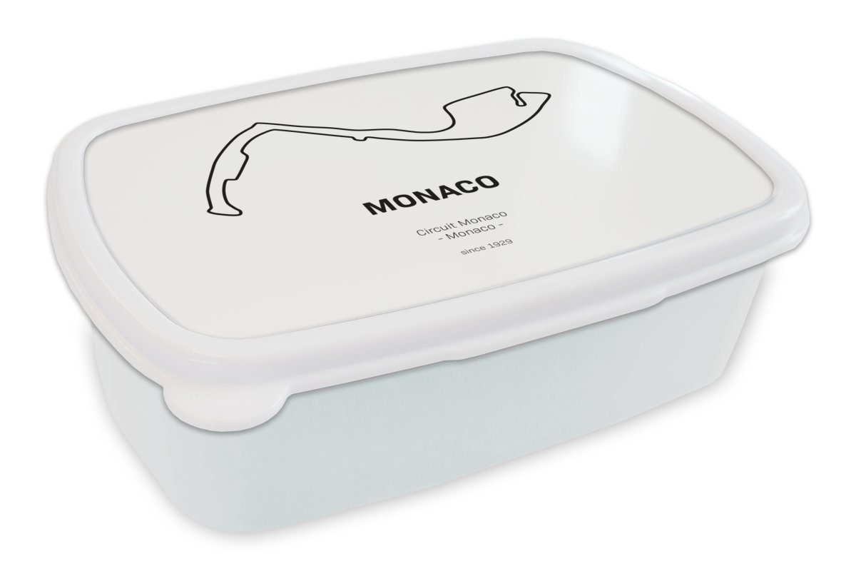 MuchoWow Lunchbox F1 - Rennstrecke - Monaco, Kunststoff, (2-tlg), Brotbox für Kinder und Erwachsene, Brotdose, für Jungs und Mädchen weiß
