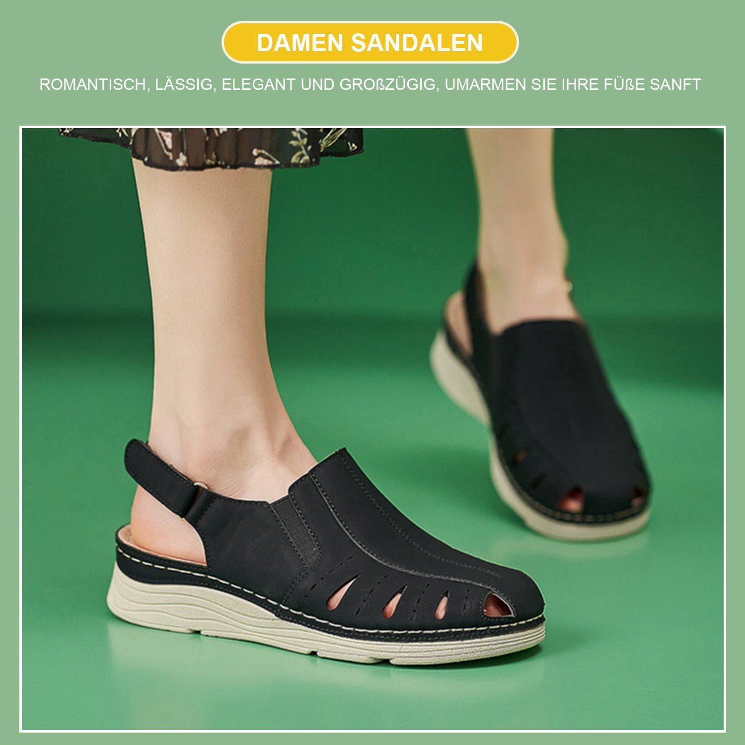 Schwarz Damen Frauen Schuhe Sandalen Sandalette Casual Geschlossene Daisred