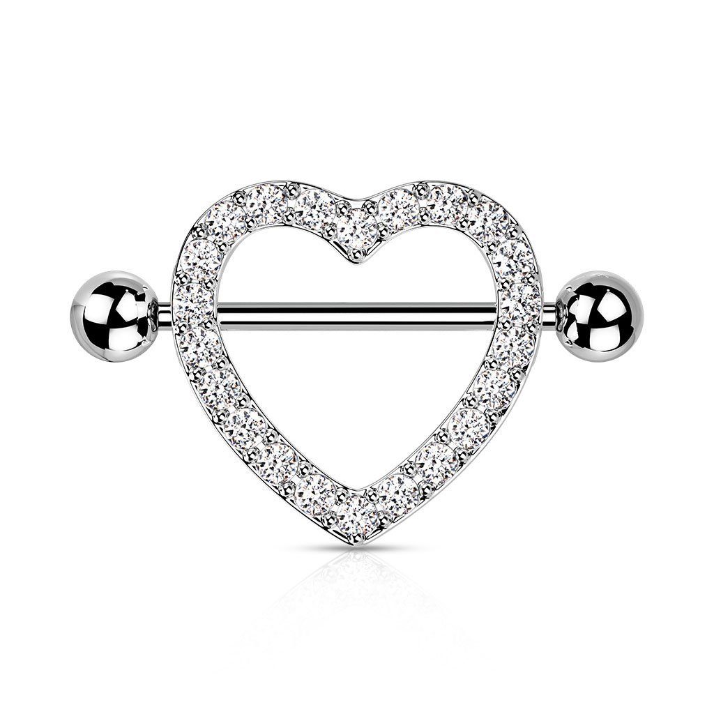 viva-adorno Brustwarzenpiercing Herz Zirkonia Nippelpiercing Brustpiercing, Barbell Kristall Steine