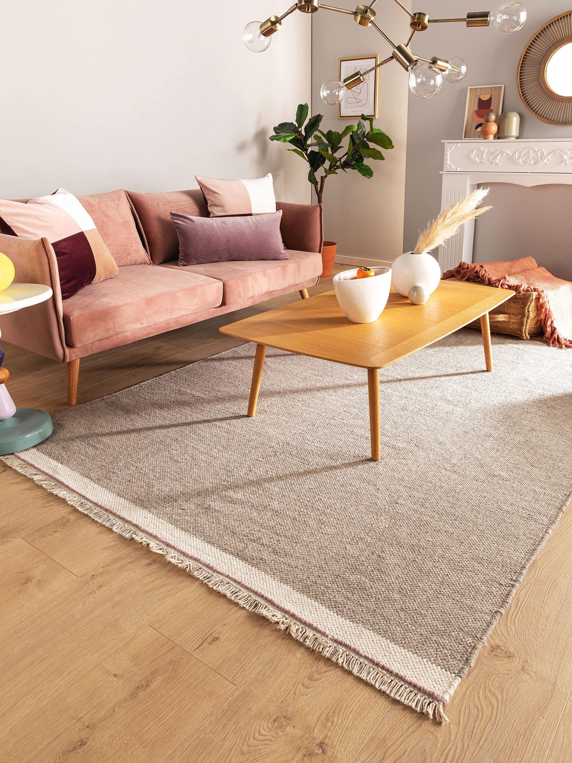 benuta Wollteppich Karla, rechteckig, Höhe: 5 mm, Kunstfaser, Berber, Ethno-Style, Wohnzimmer