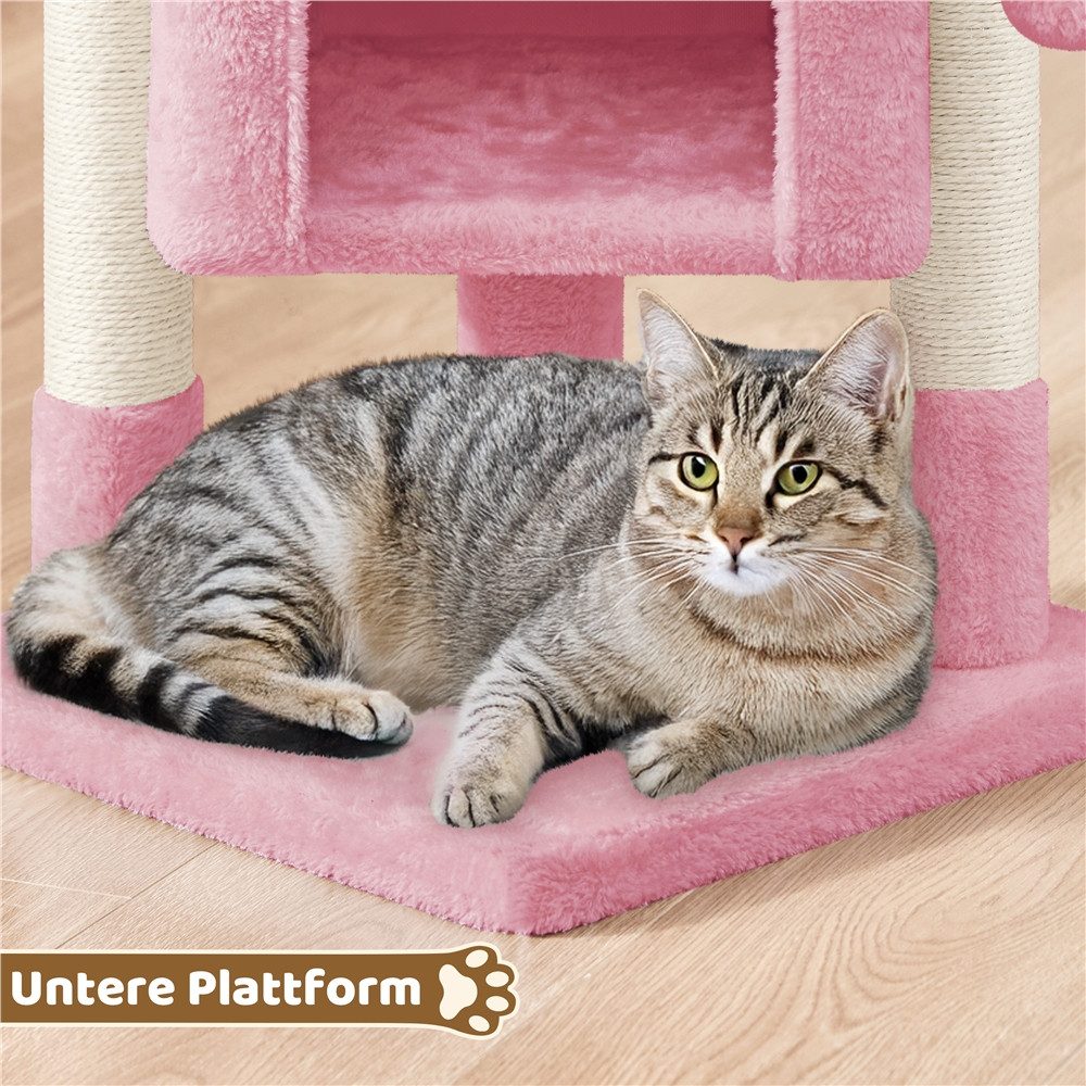 Yaheetech Kratzbaum 58 cm (H), Katzenbaum Kletterbaum, Liegemulde & Katzenhöhle & 2 Sisalstämme