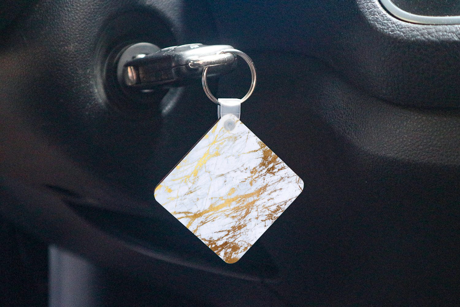 MuchoWow Schlüsselanhänger Marmor - Gold - Weiß - Luxe - Marmoroptik - Glitzer, Quadratisch, Accessoire Auto / Haus / Rucksack / Handtasche, 5x5 cm