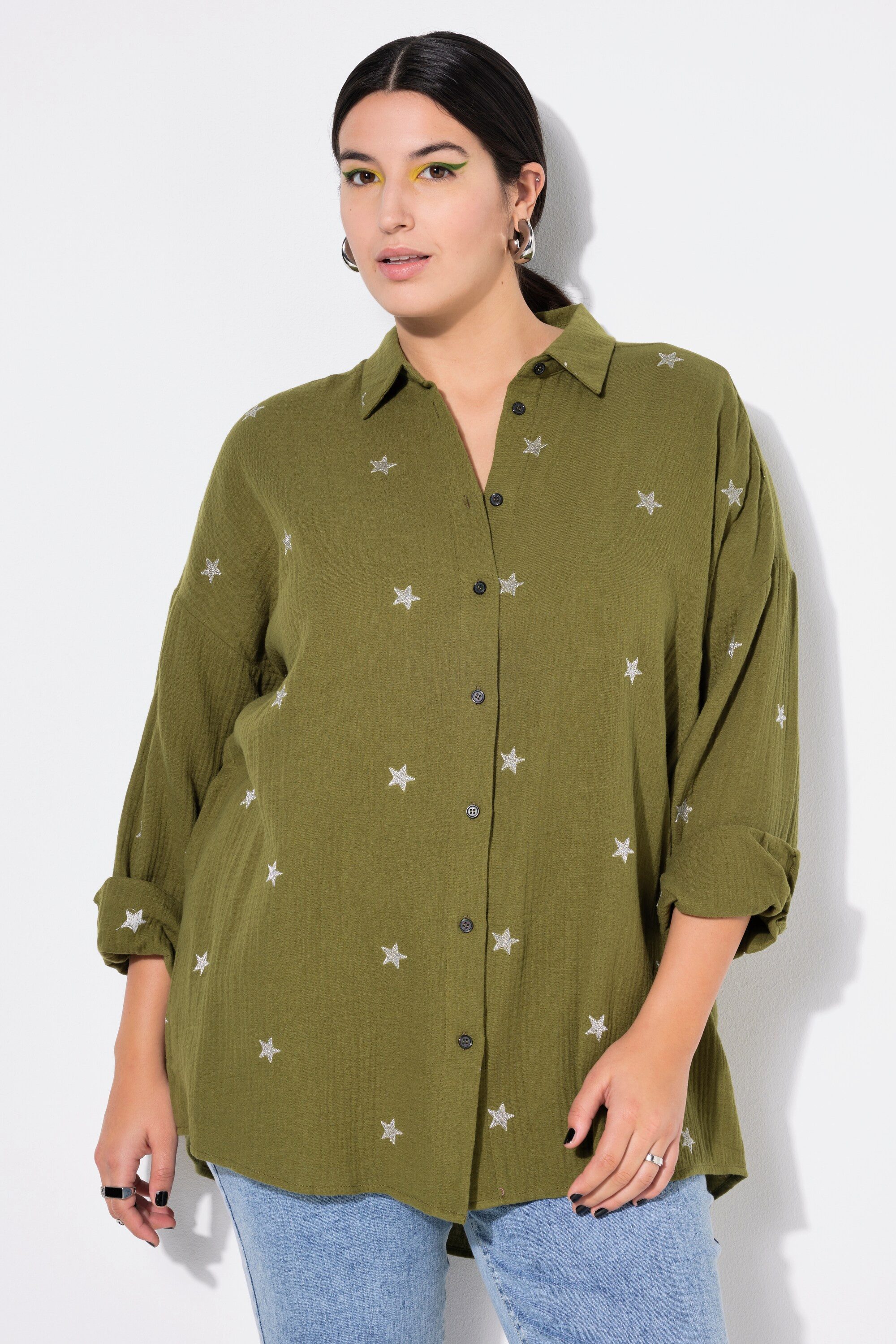 Hemdbluse Hemdbluse oversized Musselin Hemdkragen Langarm