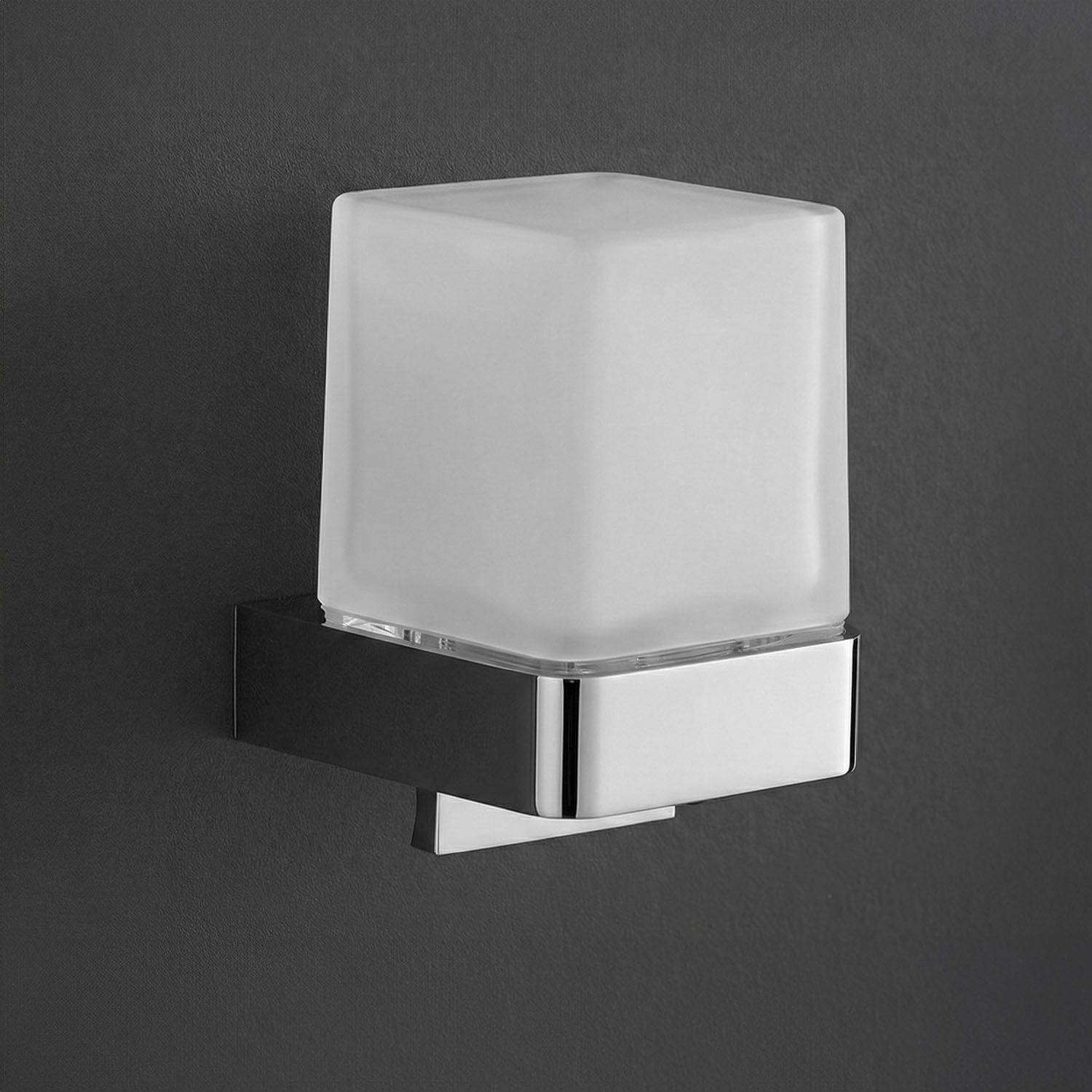 Bürstenking Seifenspender aus Kristallglas satiniert – 150 ml, Wandmontage, Einhandbedienung, (eckig oder rund), 150 ml Flüssigseifenspender