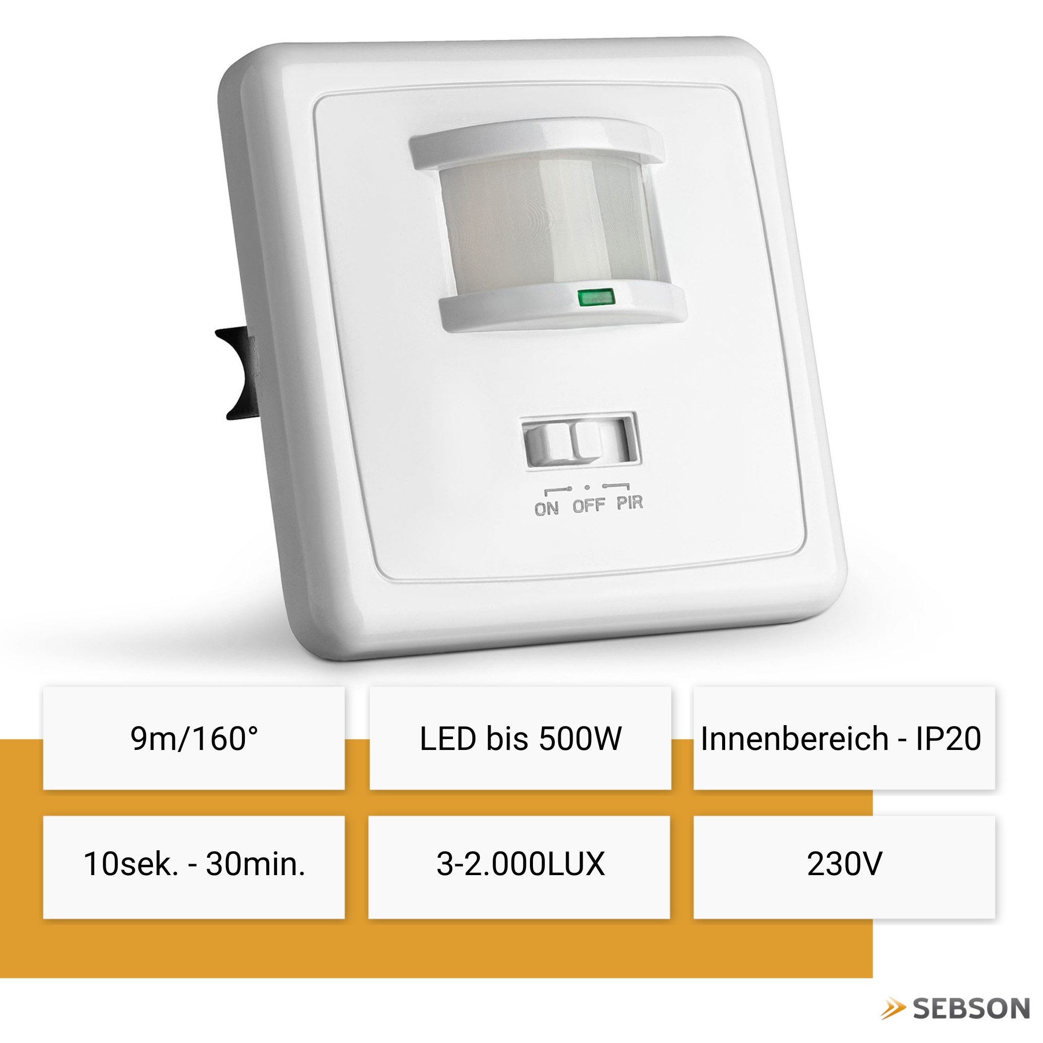 SEBSON Bewegungsmelder Bewegungsmelder Unterputz LED geeignet IR Sensor einstellbar, (1-St), LED geeignet; programmierbar; 160°; Ein- und Ausschalter