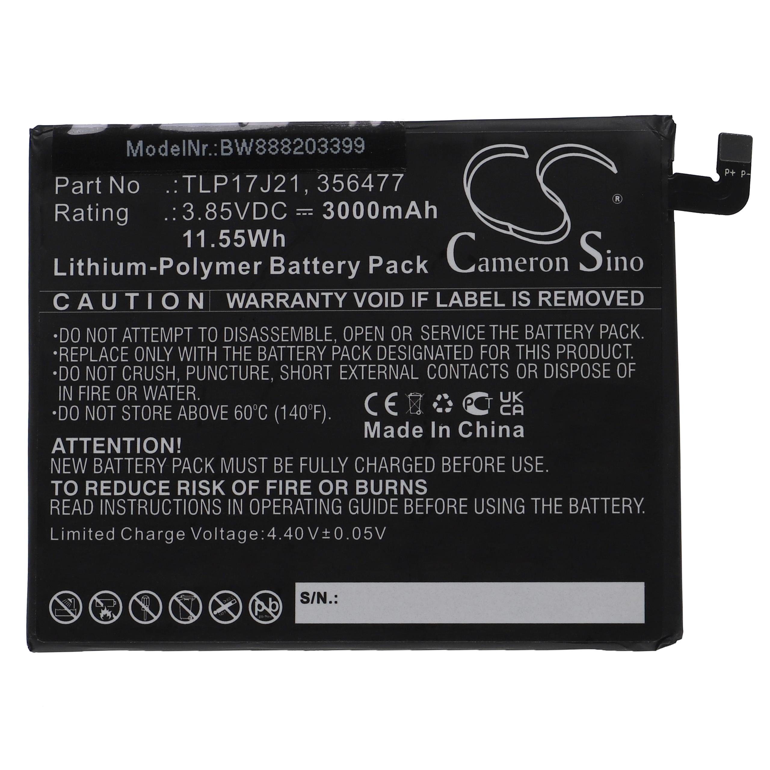 vhbw Ersatz für Wiko TLP17J21, 356477 für Smartphone-Akku Li-Polymer 3000 mAh (3,85 V)