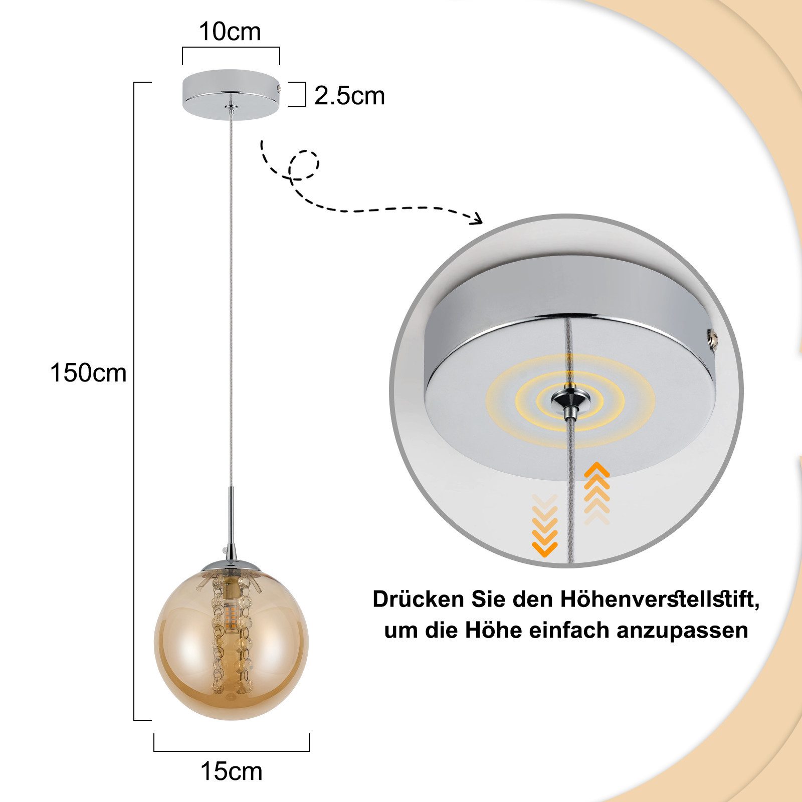 Nettlife Pendelleuchte gold/GrauG9 modern Glas 1/3/4/6/10/15 Flammig Hängelampe, Höheverstellbar, LED wechselbar, Warmweiß, für Küchen Wohnzimmer Schlafzimmer Flur