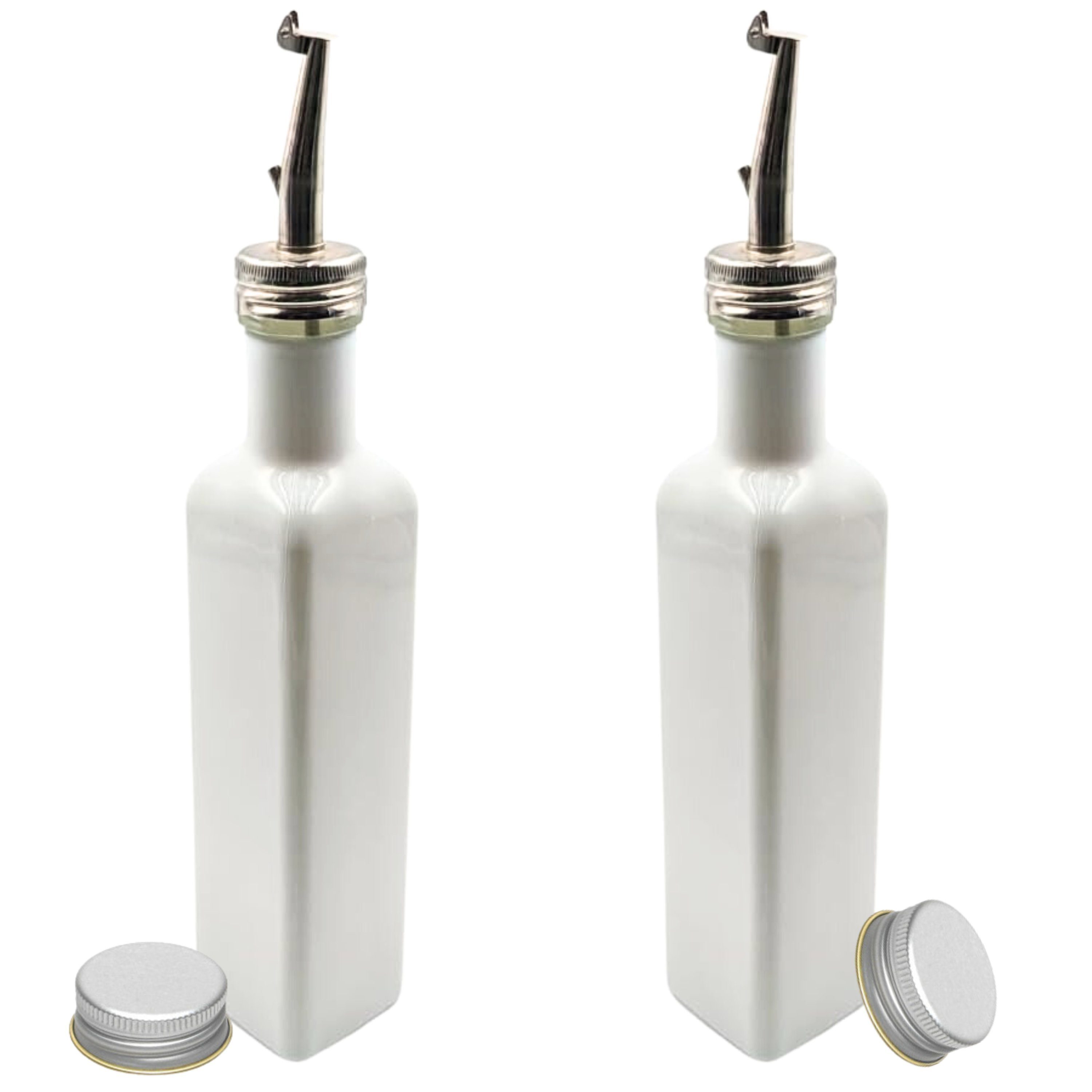 Flaschenausgießer 2er Set Ölflasche 250 ml Glasflasche weiß / schwarz mit Ausgießer