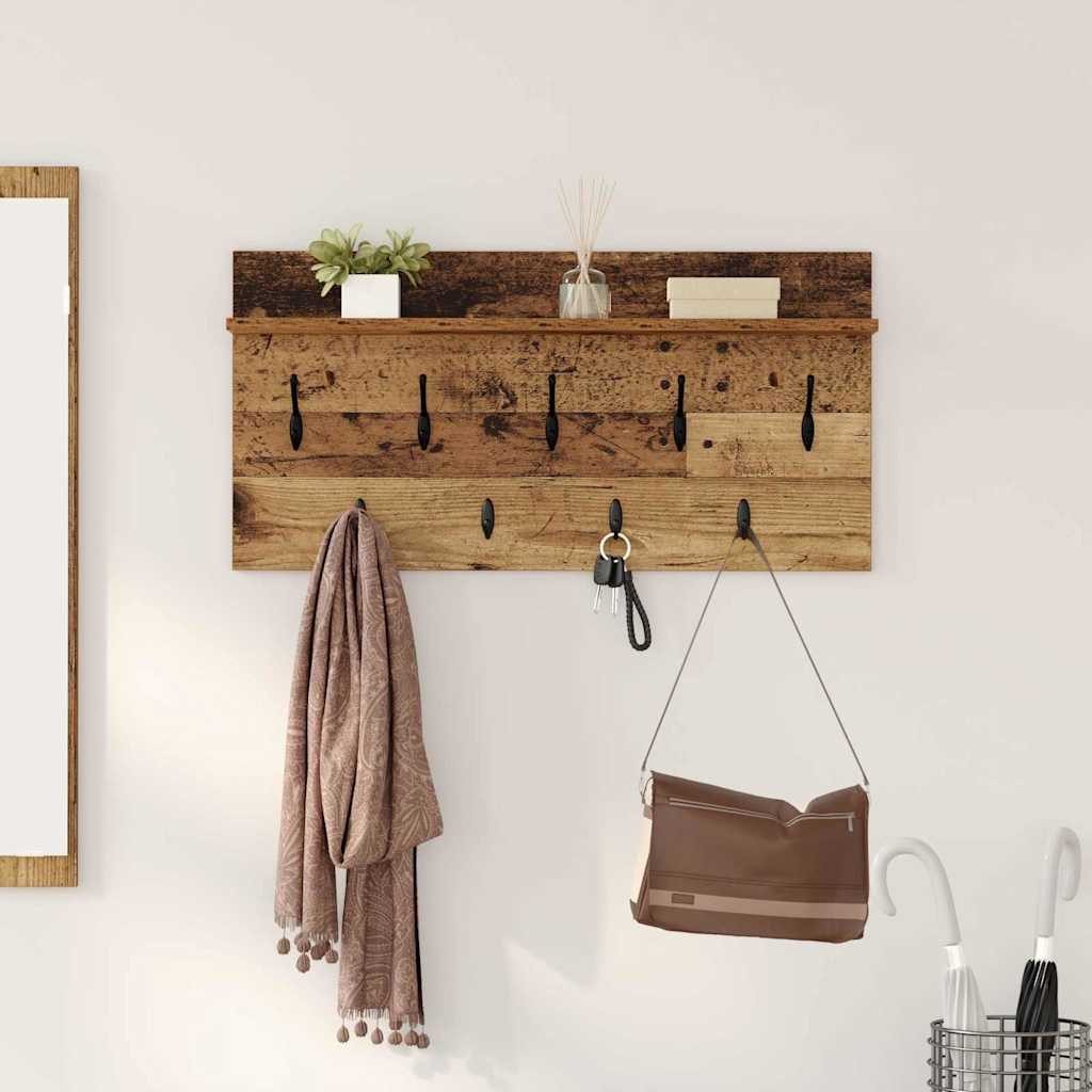 furnicato Garderobenständer Wandgarderobe mit Regal 80 x 40 x 12 cm Altholz, Garderobenständer mit Ablage und Haken für deinen Flurbereich