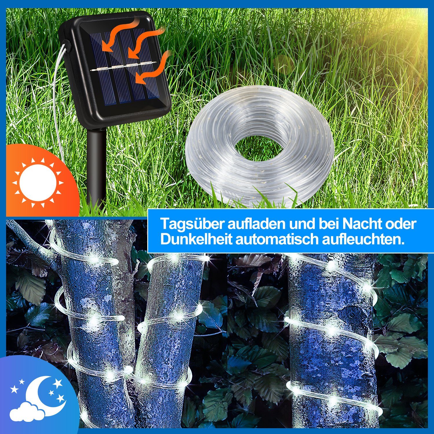 Wasserdicht Lichterschlauch LED 20m LED-Lichterschlauch Lichtschlauch Kaltweiß Lichterkette Solar Gimisgu
