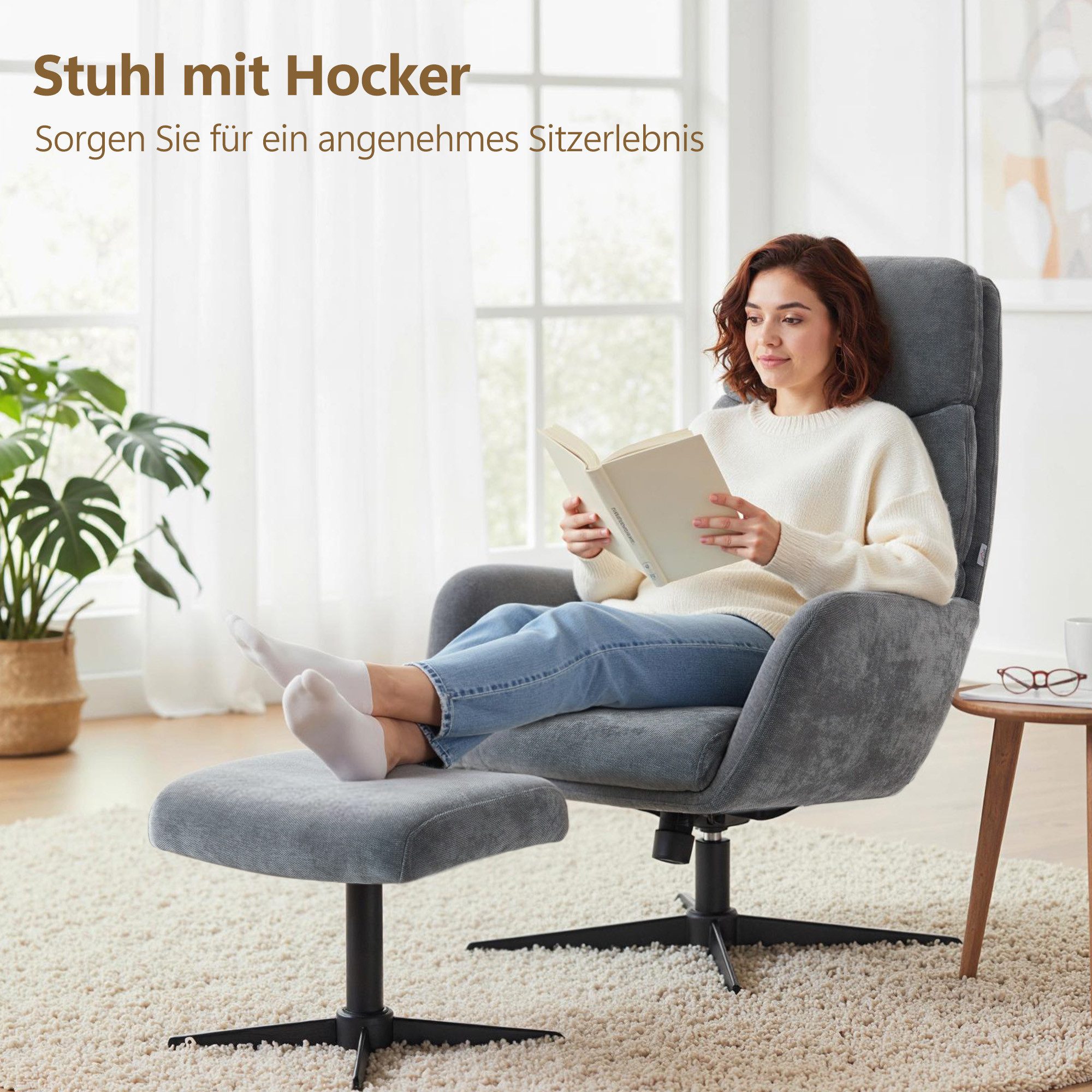 HOMCOM Relaxsessel Sessel mit hoher Rückenlehne, Loungesessel mit Wippfunktion (Fernsehsessel, 2-St., Loungesessel mit Hocker), für Wohnzimmer, Schlafzimmer, Gr – Bild 4 von 5