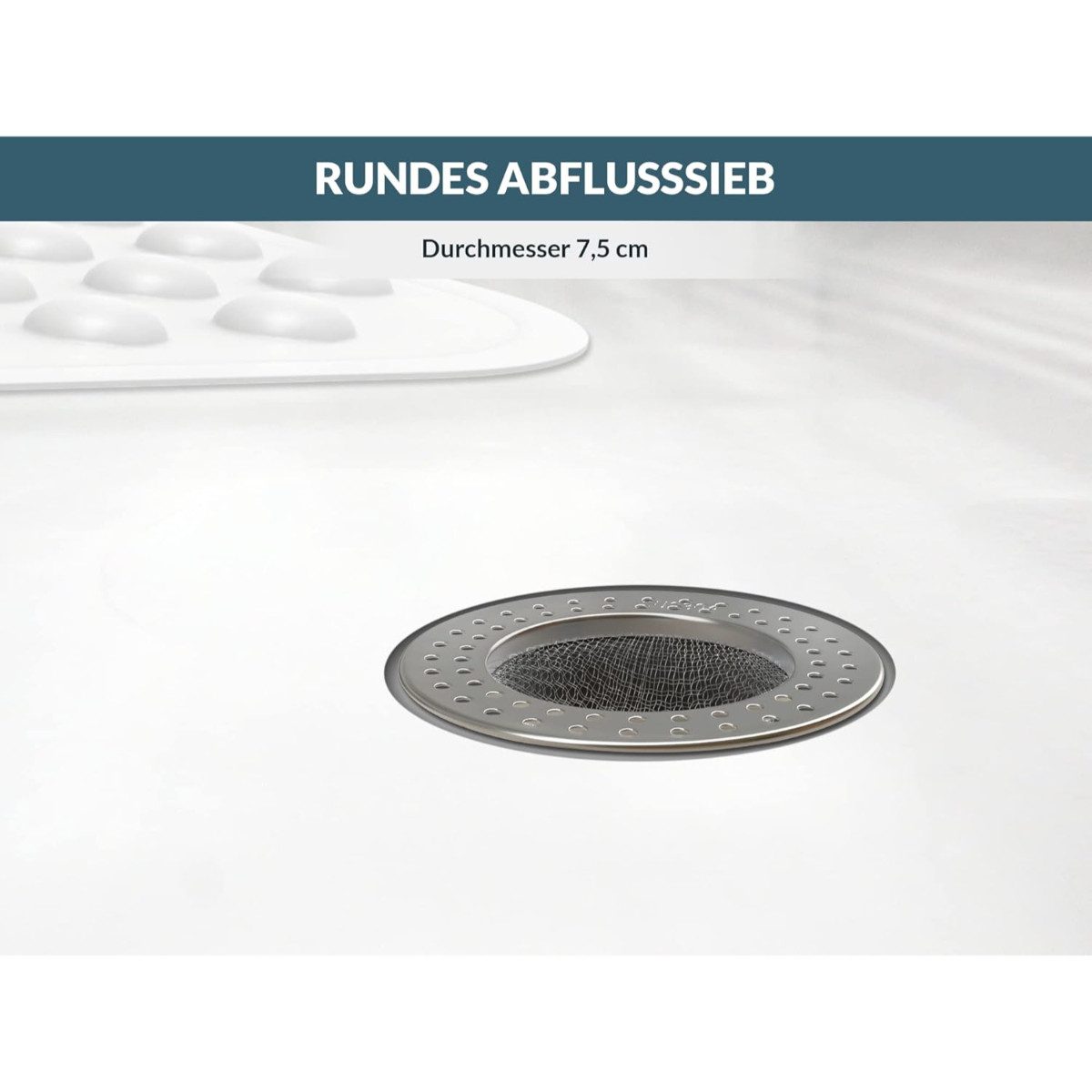 badegut Duschmatte rutschfest 53 x 53 cm mit Abflusssieb und Klebehaken – Bild 4 von 5