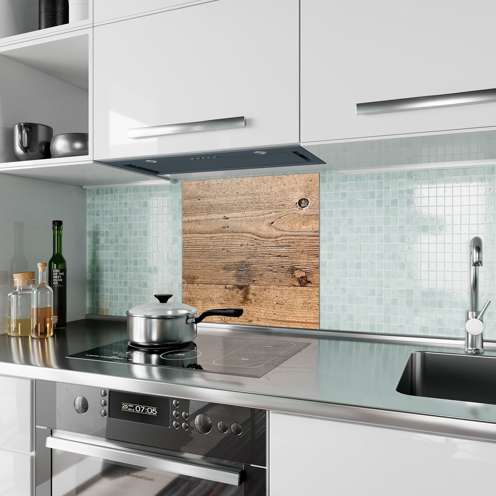 mit Küchenrückwand Holz Spritzschutz Glas Küchenrückwand Primedeco Motiv Panel