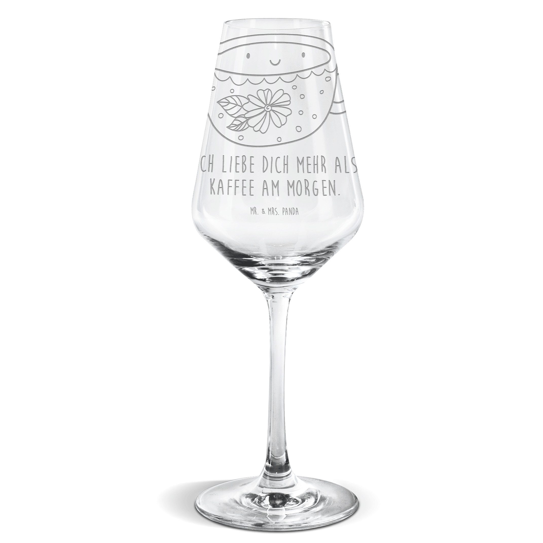 Mr. & Mrs. Panda Weißweinglas Kaffee Tasse - Transparent - Geschenk, Spülmaschinenfeste Weingläser, Premium Glas, Alltagstauglich & robust