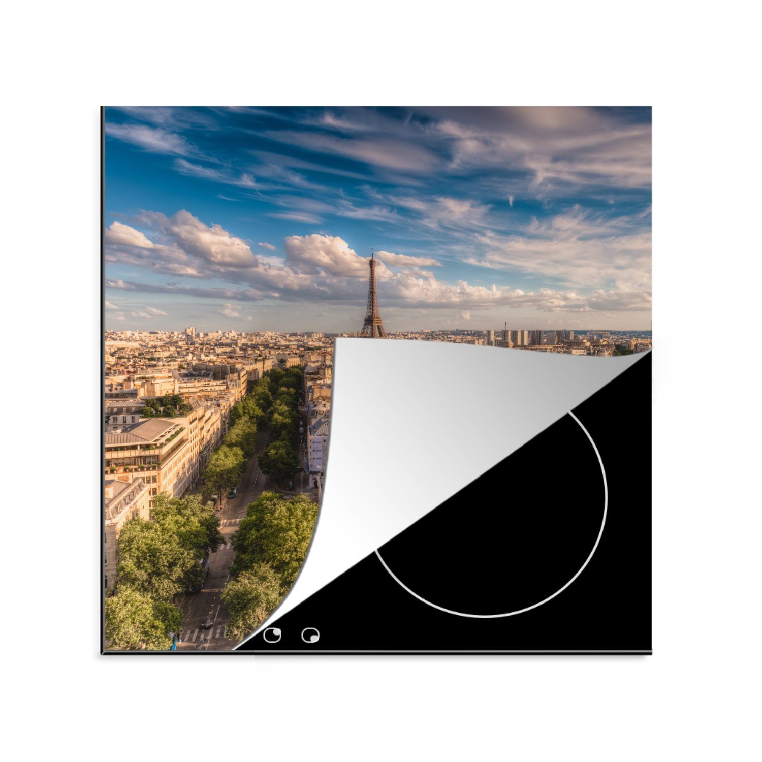 MuchoWow Herdblende-/Abdeckplatte Eiffelturm - Paris - Haus, Vinyl, (1 tlg), 78x78 cm, Ceranfeldabdeckung, Arbeitsplatte für küche