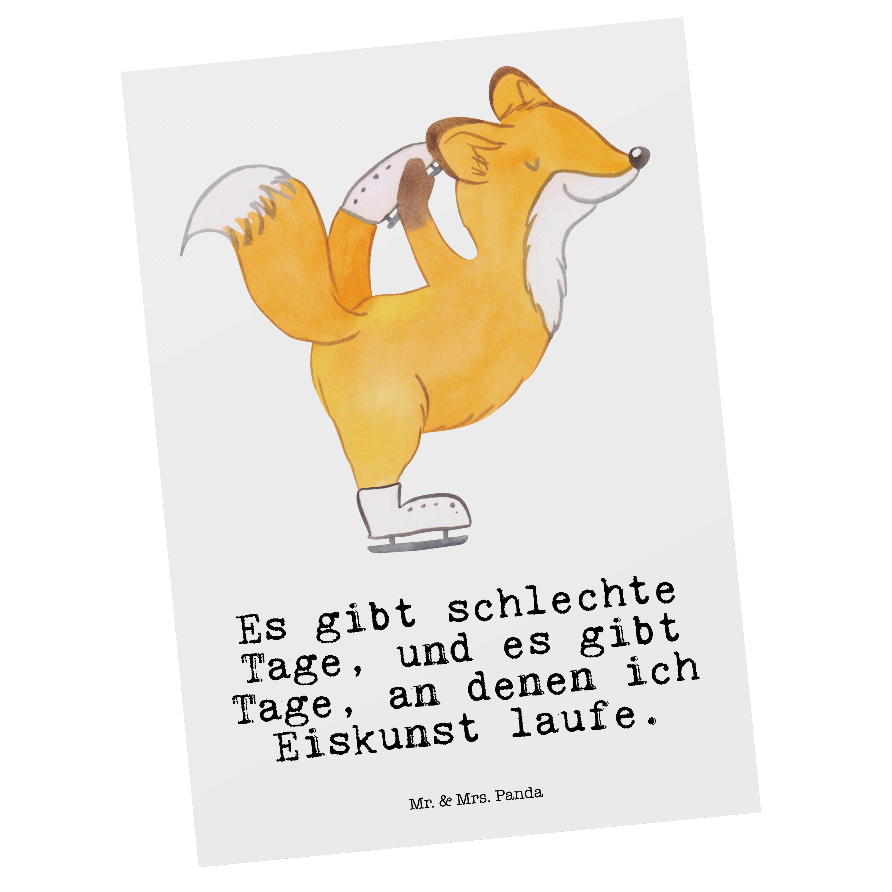 Mr. & Mrs. Panda Postkarte Fuchs Eiskunstläufer Tage - Weiß - Geschenk, Eiskunstläuferin, Gesche