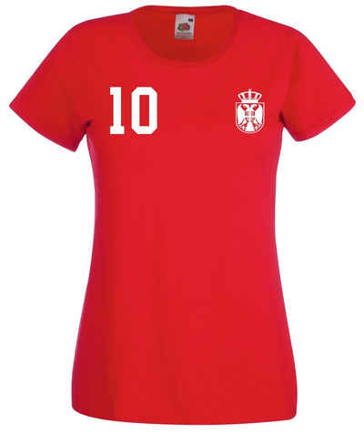 Youth Designz T-Shirt Serbien Damen T-Shirt im Fußball Trikot Look mit trendigem Motiv