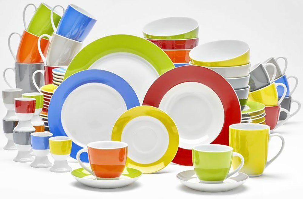 van Well Tasse Vario, 6-tlg., Porzellan, spülmaschinen- und mikrowellengeeignet, 6-teilig
