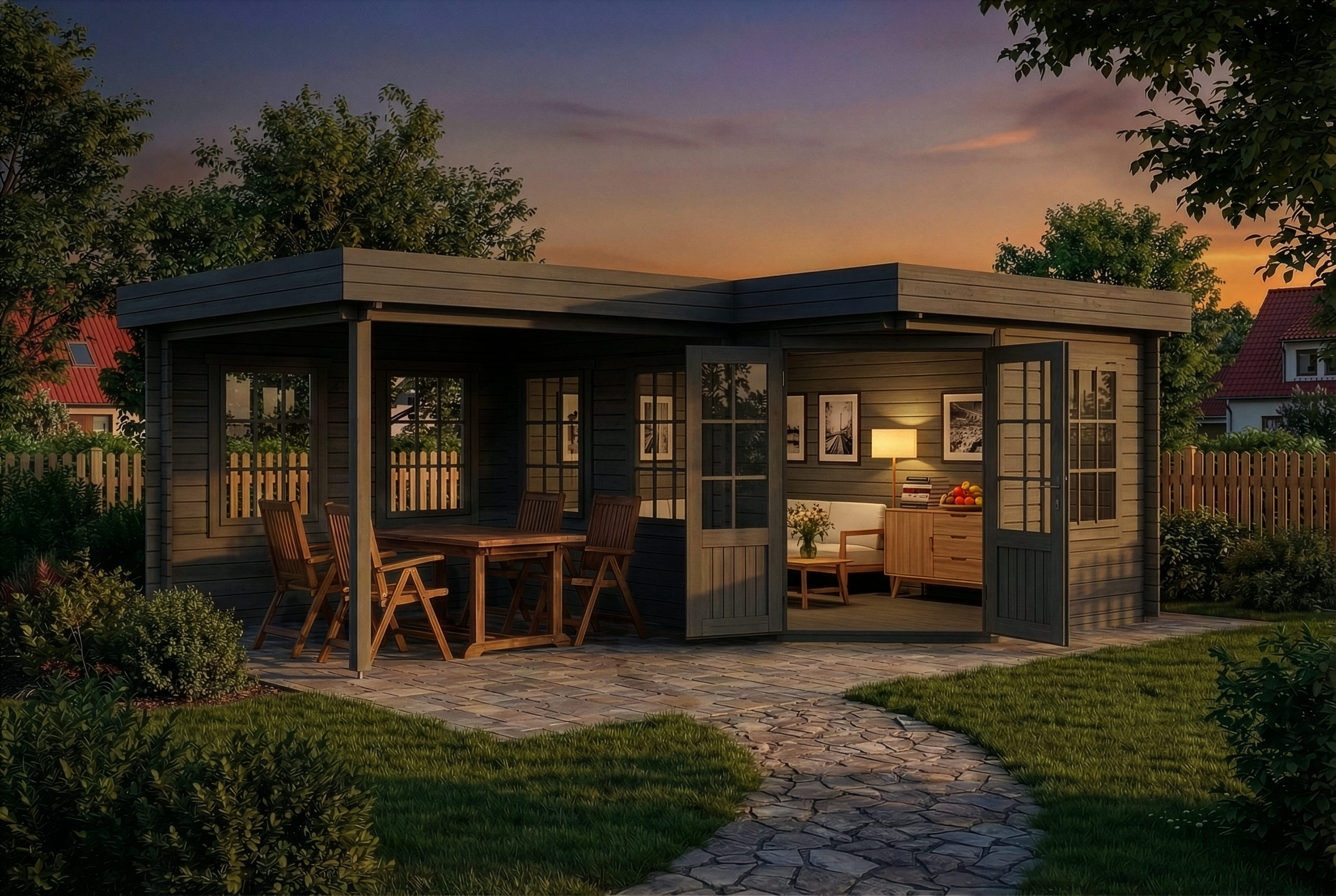 Alpholz Gartenhaus Holz 5-Eck Pepe, BxT: 618x462 cm, in Imprägniert (Grau) mit 40mm Wandstärke