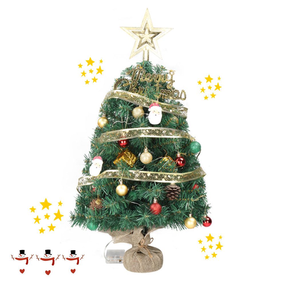 autolock Künstlicher Weihnachtsbaum Mini-Weihnachtsbaum, Tischplatte Künstliche Weihnachtsbaum mit, Ornamenten und 30 LED für Home Office Store Holiday Deco(ca.60cm)