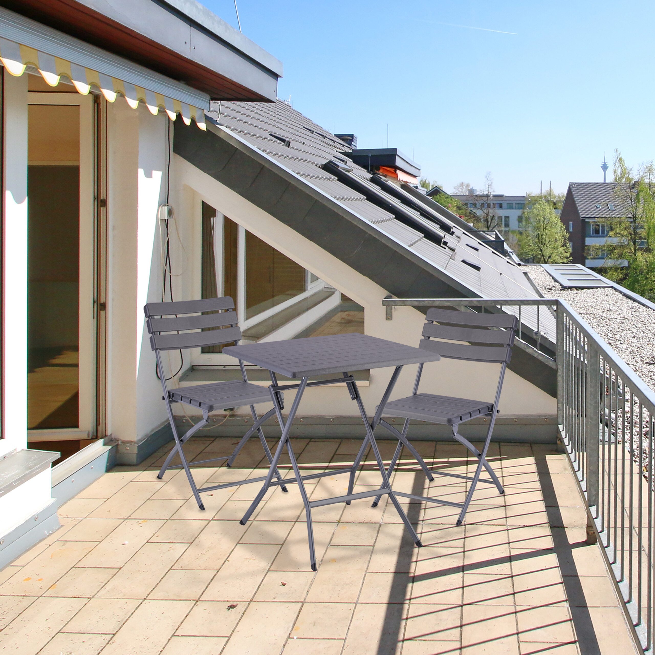 relaxdays Balkonset Balkonmöbel Set 3-teilig in Holzoptik, (3-tlg., Tisch mit 2 Stühlen), braun