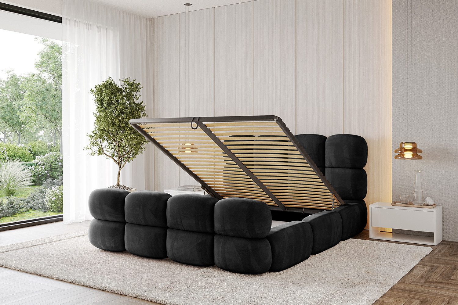 ALTDECOR Polsterbett NOMA-Z (Polsterbett mit Bettkasten und Lattenrost, Boxbett ohne Matratze), Doppelbett mit Stauraum, Bett mit Kopfteil