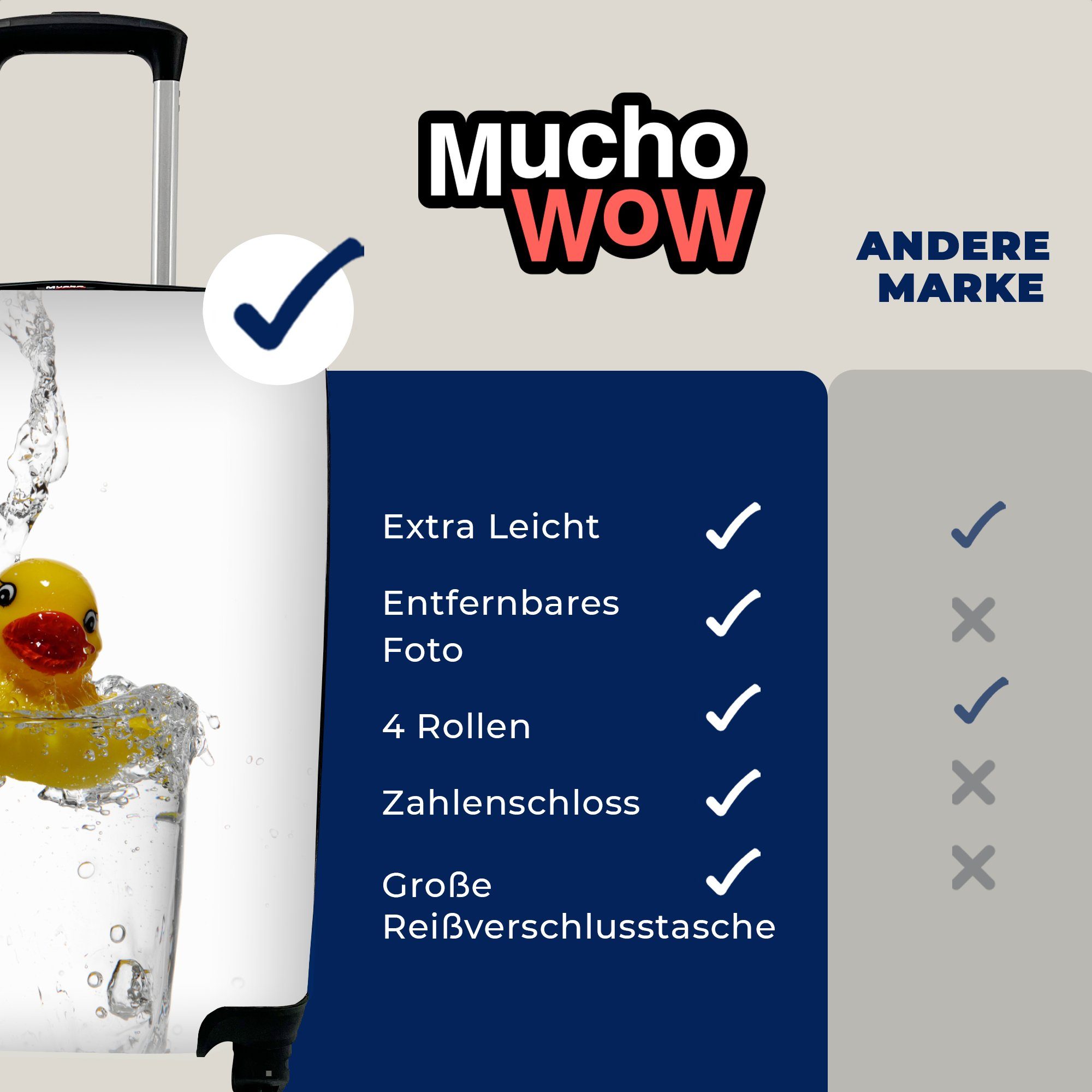 MuchoWow Handgepäckkoffer Badeente in einem rollen, Wasser, für Handgepäck Glas Trolley, 4 Reisetasche Rollen, Ferien, mit Reisekoffer