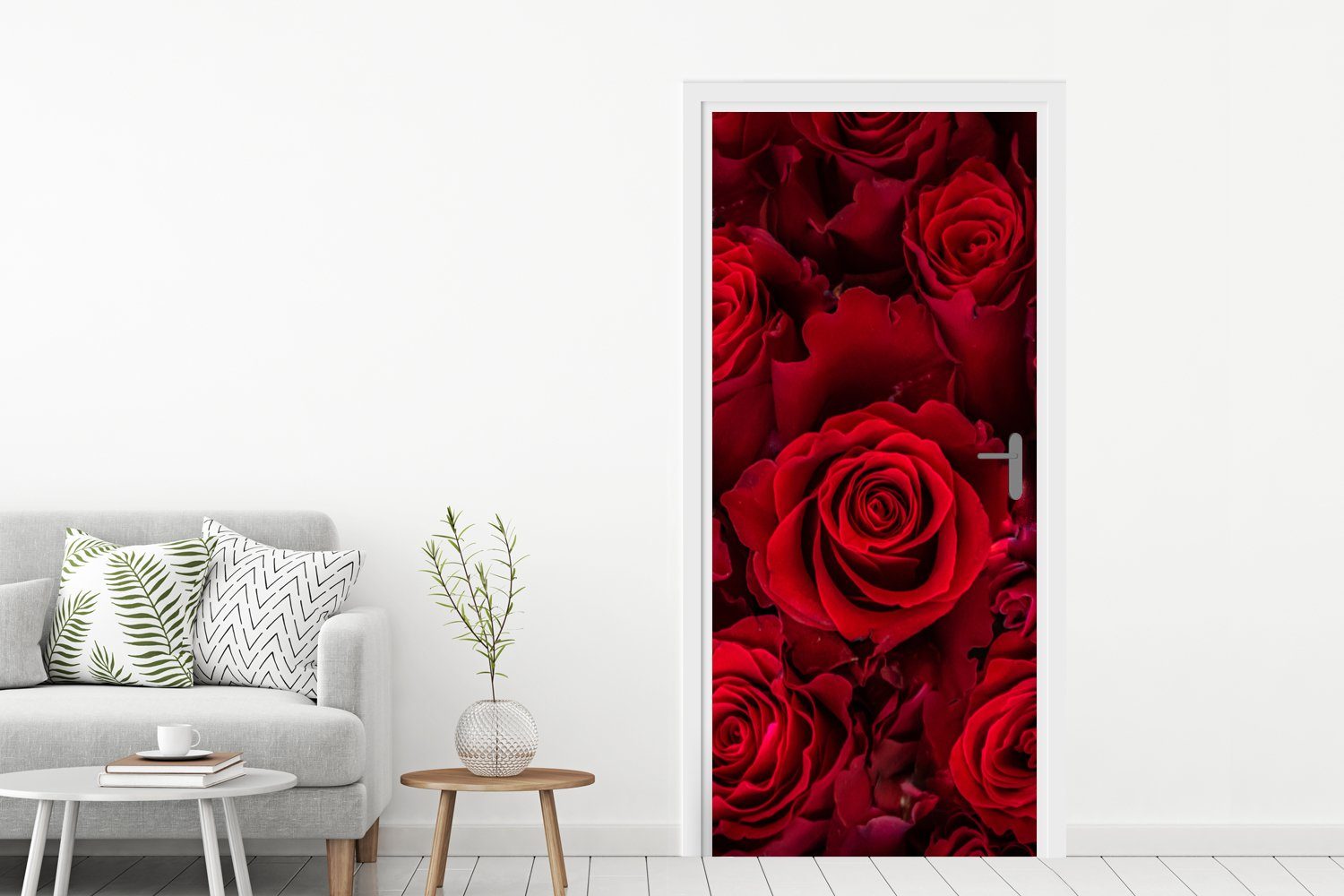 Tür, Blumen Türtapete Rosen - MuchoWow Türaufkleber, 75x205 Fototapete Matt, St), Rot, cm (1 - für bedruckt,